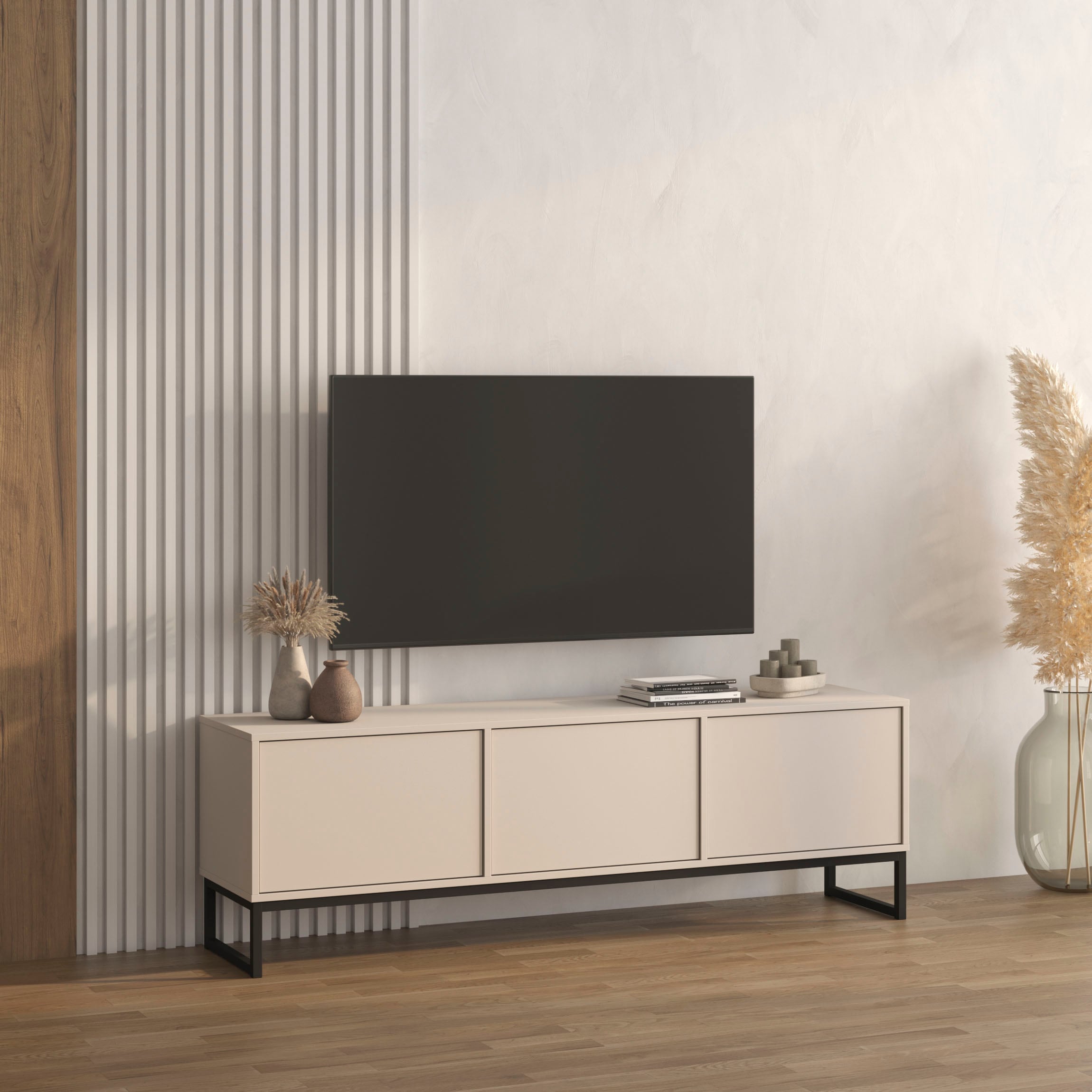 GOODproduct Table basse »Loft, Breite 157 cm, TV-Board 3 Klappen, Metallkufen« commode TV avec beaucoup de rangement, fonction push-to-open