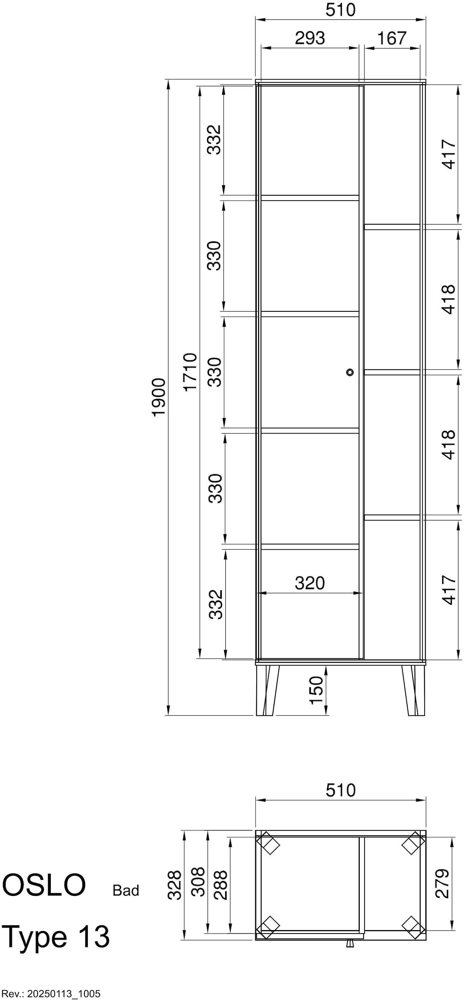 INOSIGN Stauraumschrank »Oslo, Badschrank mit Knopfgriff, Hochschrank im skandinavischen Design« in der Türfarbe Weiss oder Grau verfügbar, ausreichend Stauraum