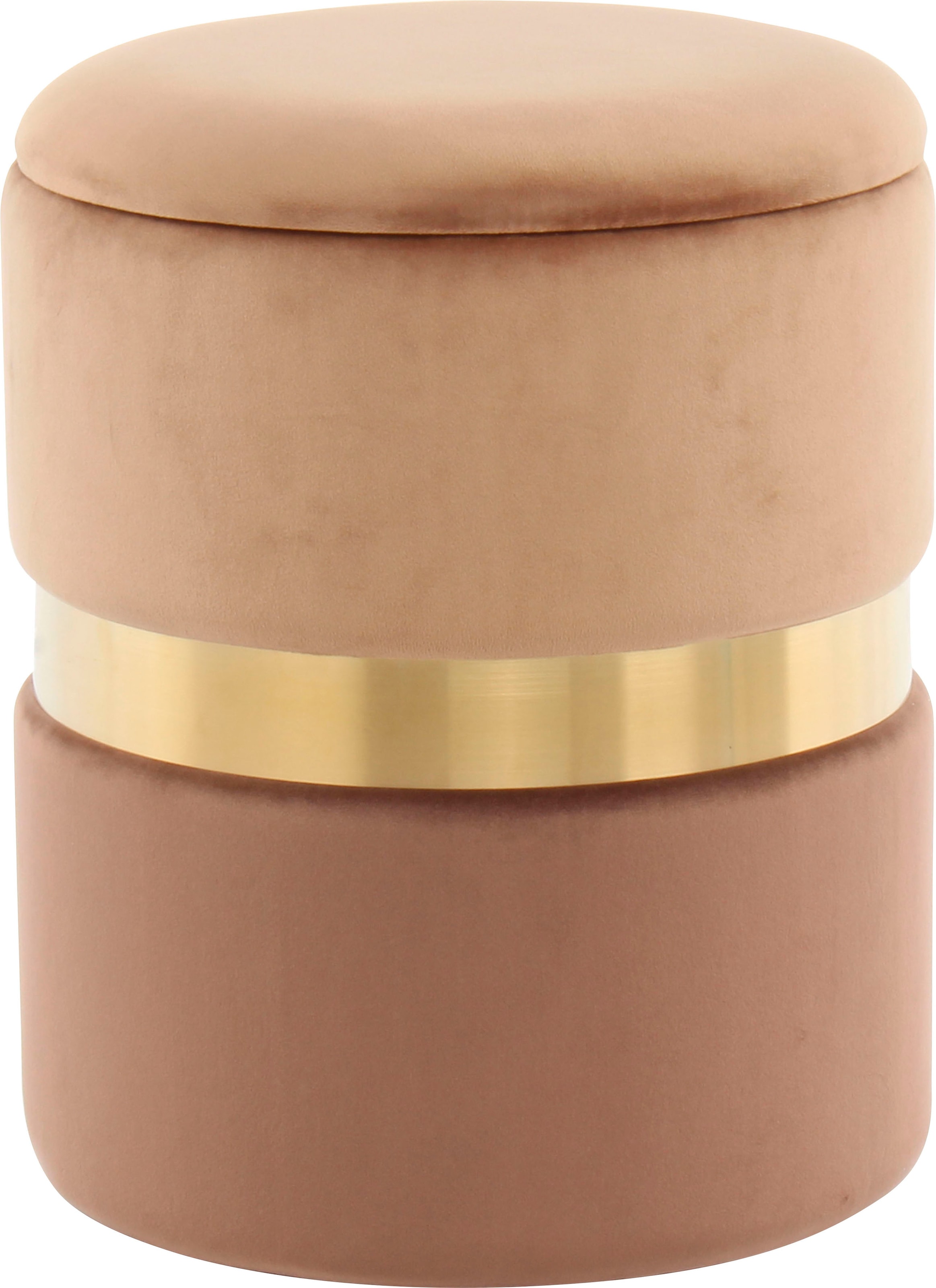 Kayoom Stauraumhocker »Hocker Zora 125 2er-Set, samtweicher Stoffbezug,runde elegante Form« Set, 2 Stk. tlg. edles Design mit Metallring, gepolstert, mit Stauraum