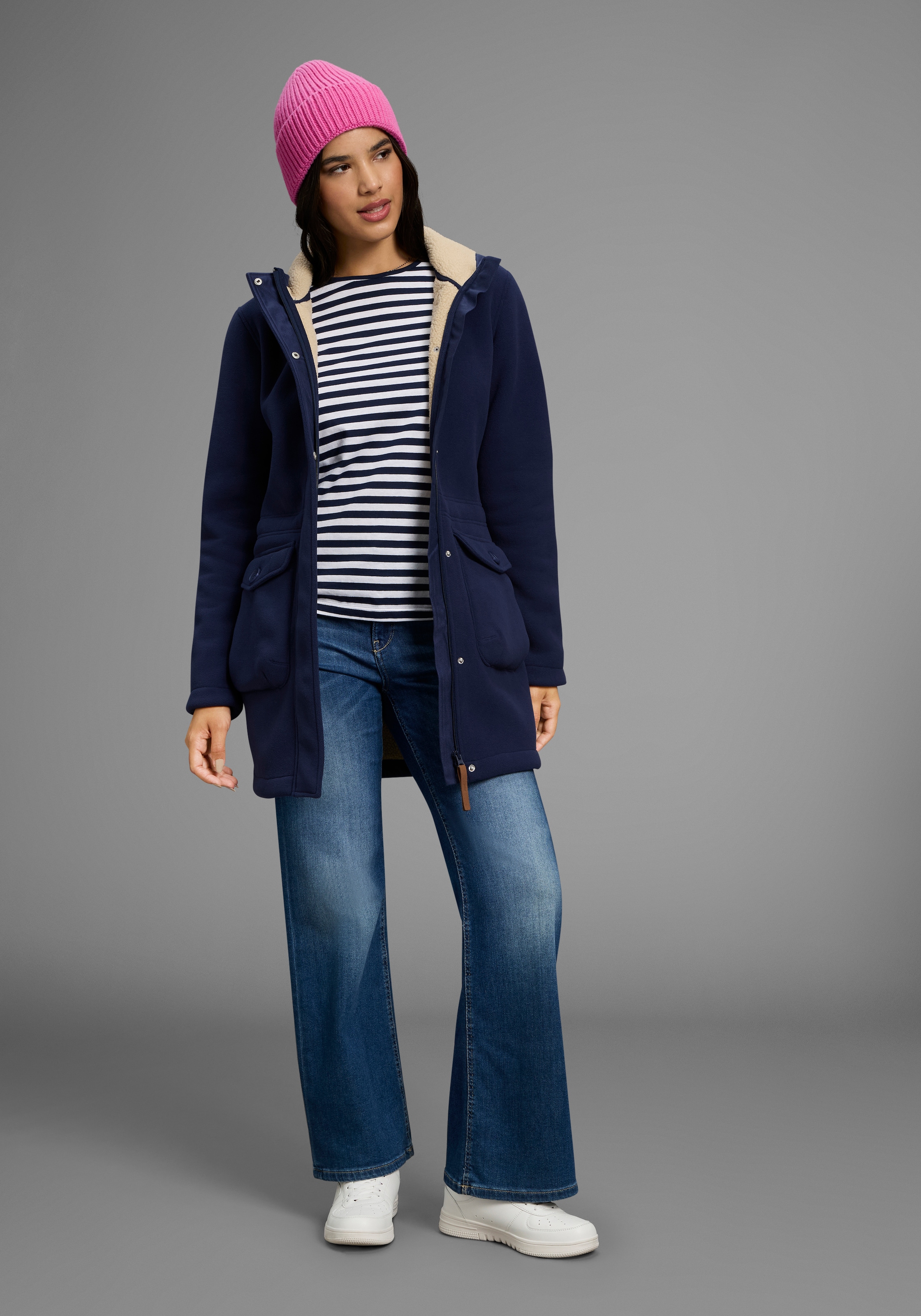 Polarino Fleecejacke mit Kapuze Fleece Jacke, innen mit Sherpa Fleece, Teddy Fell Imitat