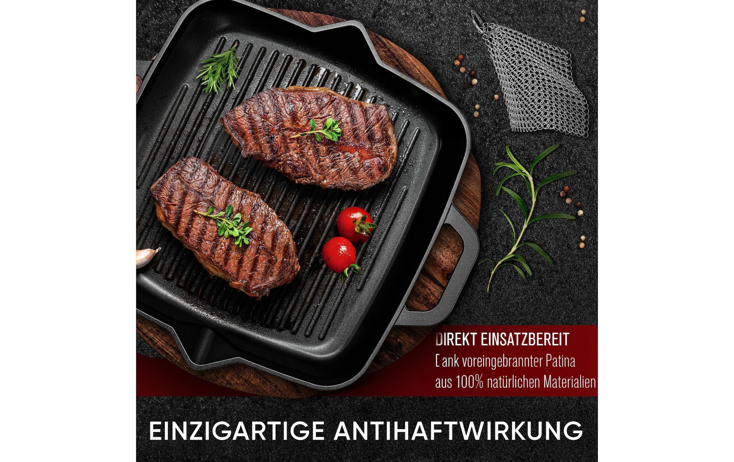   Grillpfanne »Gusskoenig 26 cm mit Ringreiniger« Gusseisen;Gas;Glaskeramik-Kochfeld;Induktion