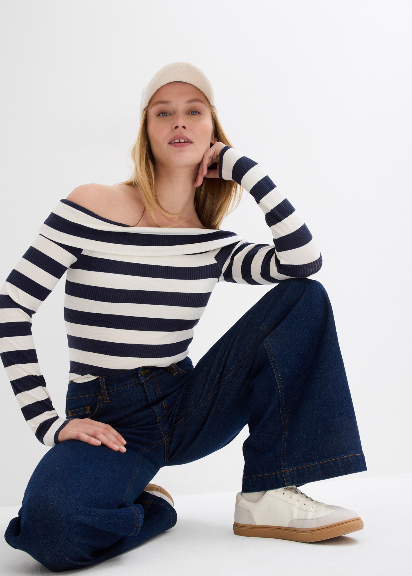 bonprix Jeans large mittlerer Bund, mit Elasthan-Anteil, aus Baumwolle