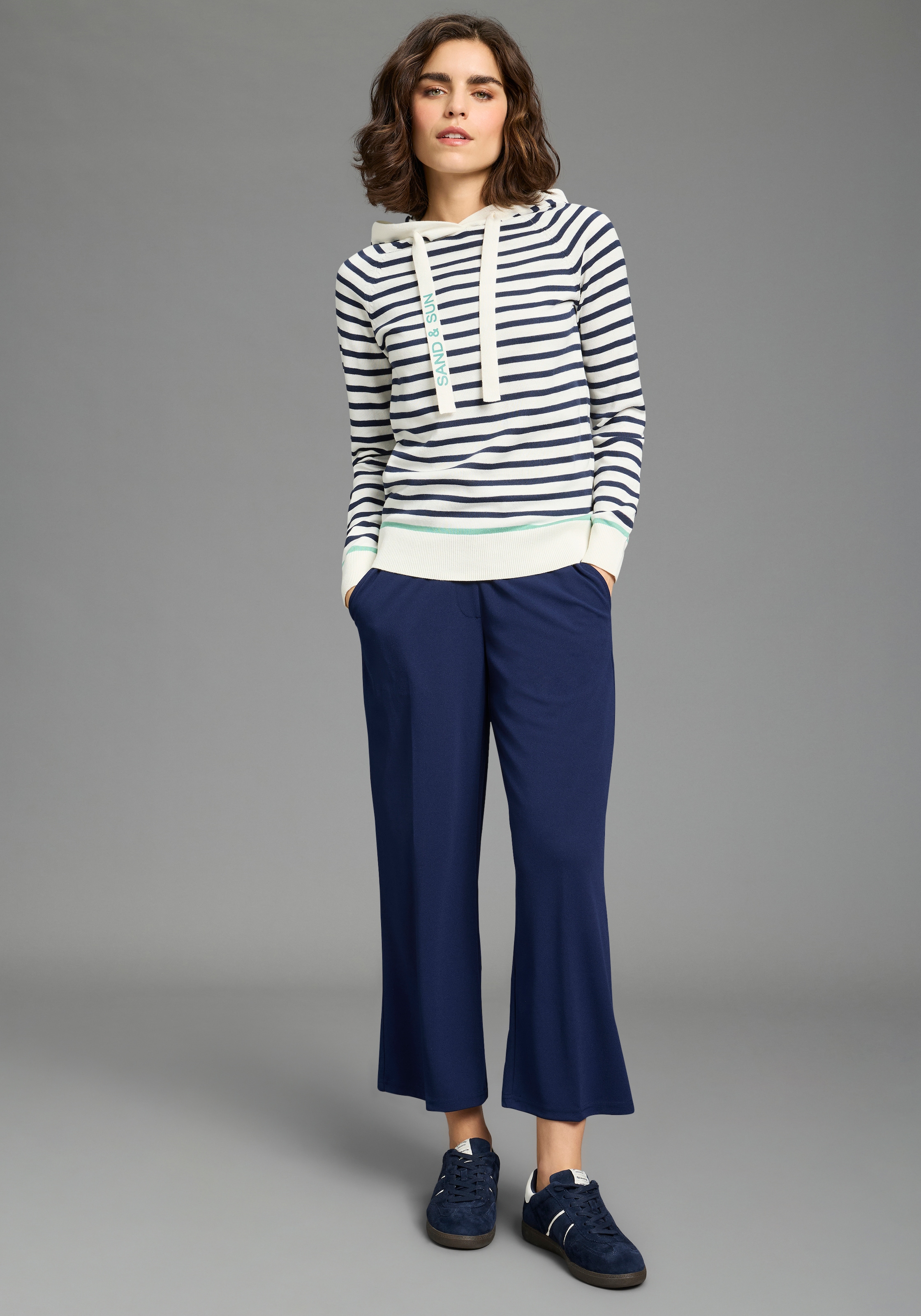 Laura Scott Pull à capuche leichter Übergangspullover mit modernen Streifen