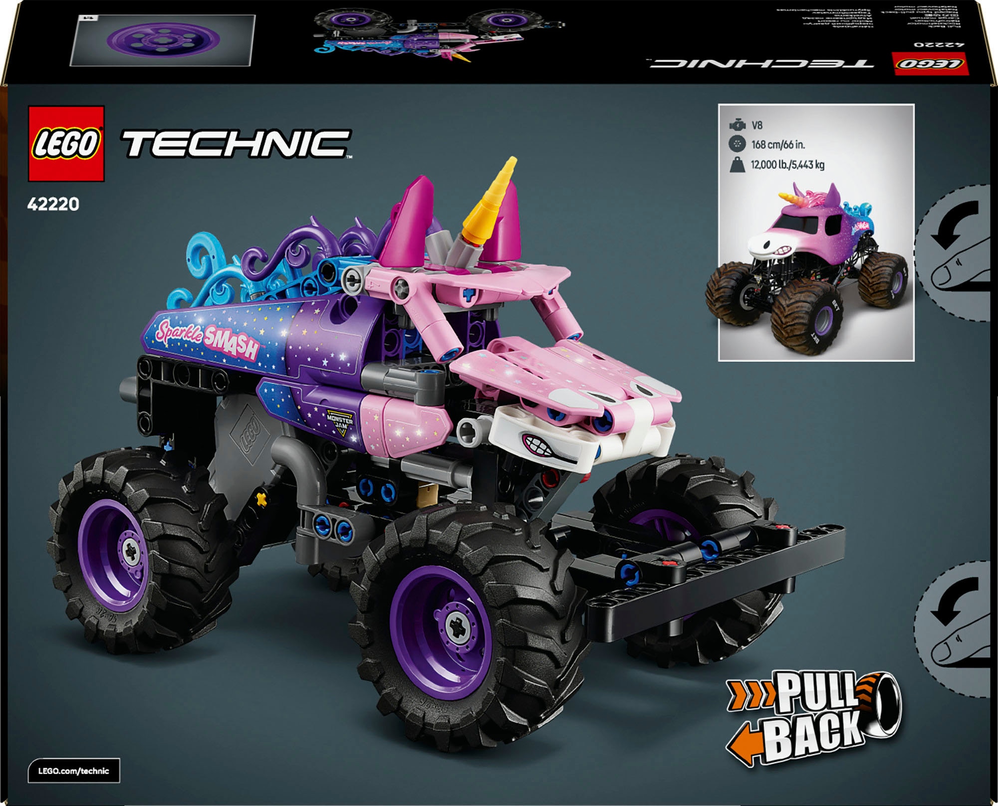 LEGO® Konstruktionsspielsteine »Monster Jam Sparkle Smash mit Rückziehmotor (42220), LEGO Technic«