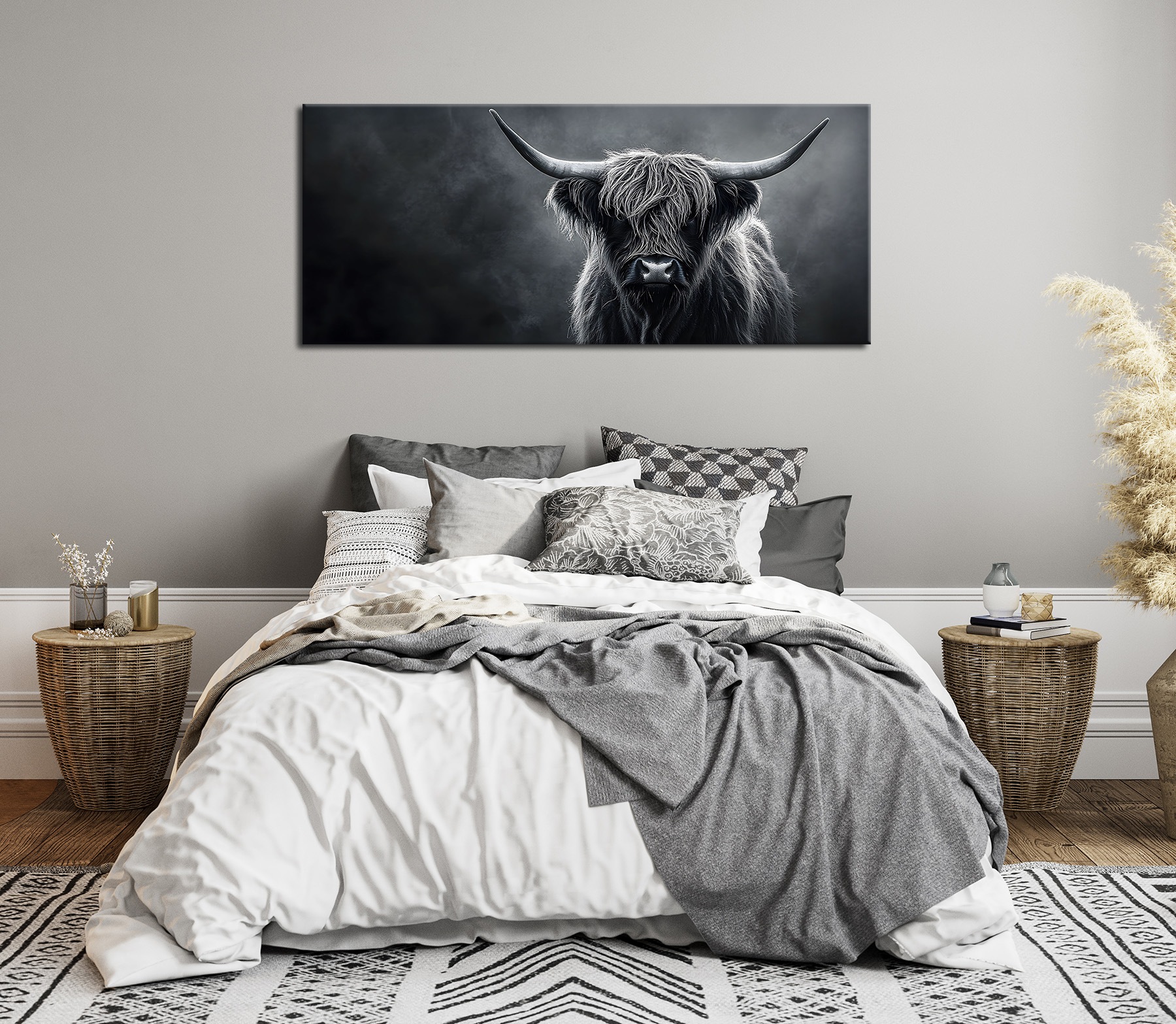 Bönninghoff Leinwandbild »Wandbild HOCHLANDRIND XXL 60x140 cm – Leinwandbild Keilrahmen Deko« Hochlandrind | Kuh | Kuhbilder 1 Stk. tlg. auf Keilrahmen gespannt