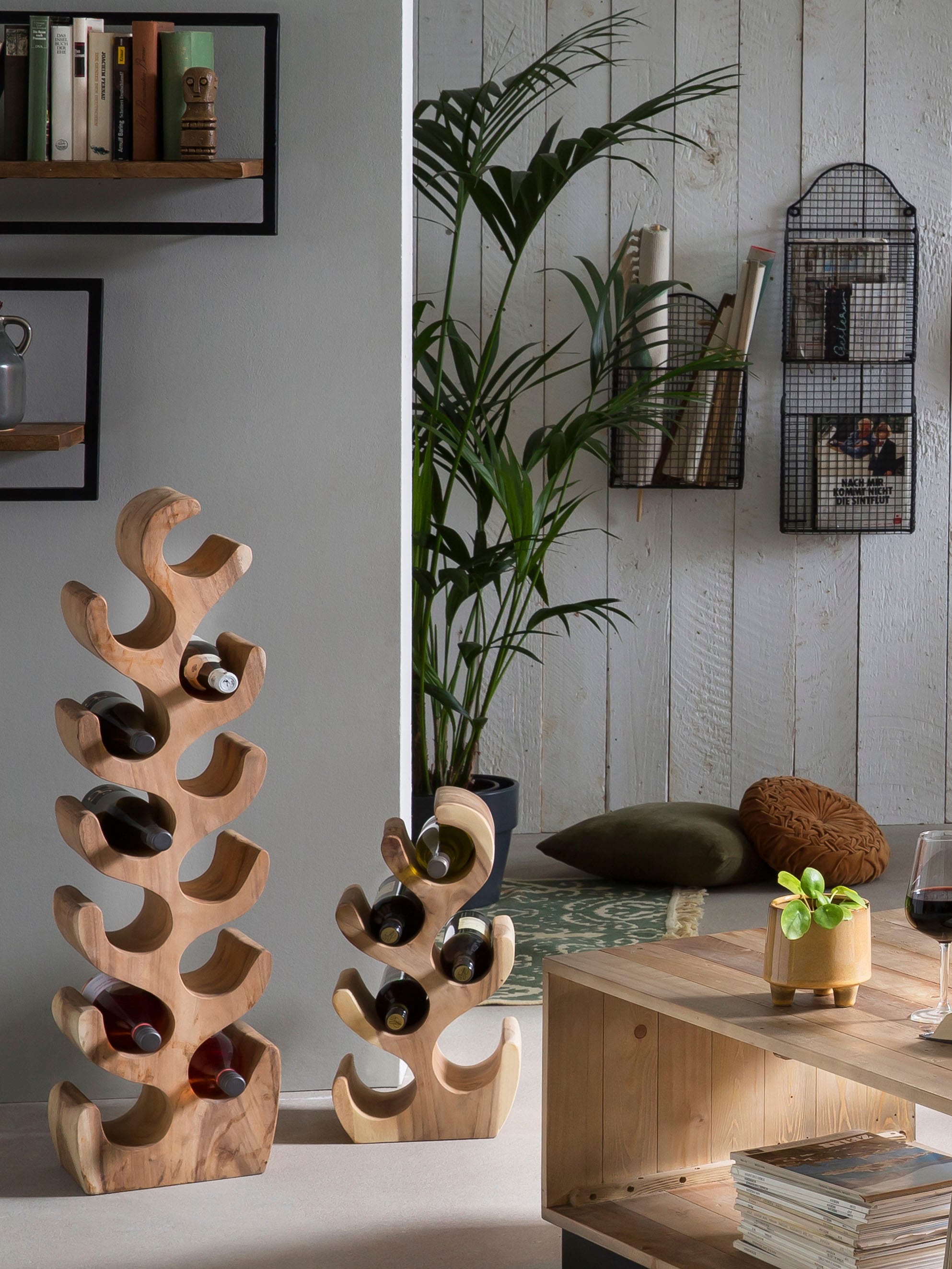 SIT Étagère à vin »Romanteaka Weinregal – Massives Flaschenregal aus recyceltem Teakholz« casier à vin massif en teck recyclé avec caractère unique