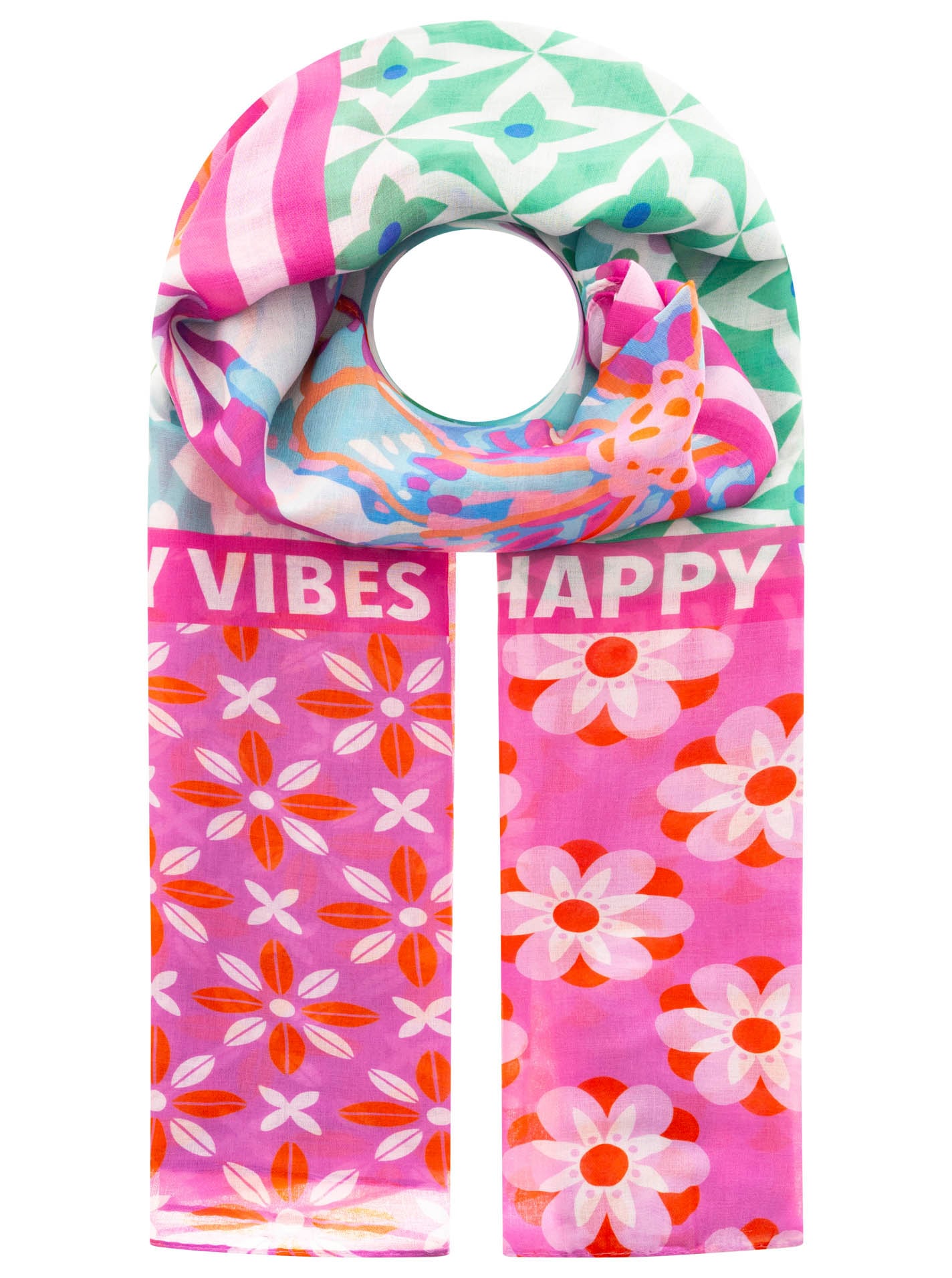 Zwillingsherz Écharpe »"Flower Block"« motif floral avec inscription, transparent