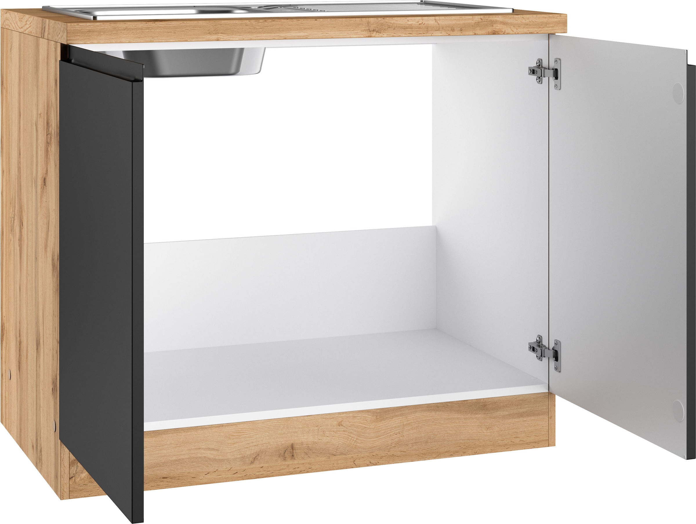 KOCHSTATION Meuble évier »KS-Virginia,neu in verbesserter Ausführung« Rangement, Softclose, sans robinet,  largeur 100 cm, incluant évier encastré, fermeture douce