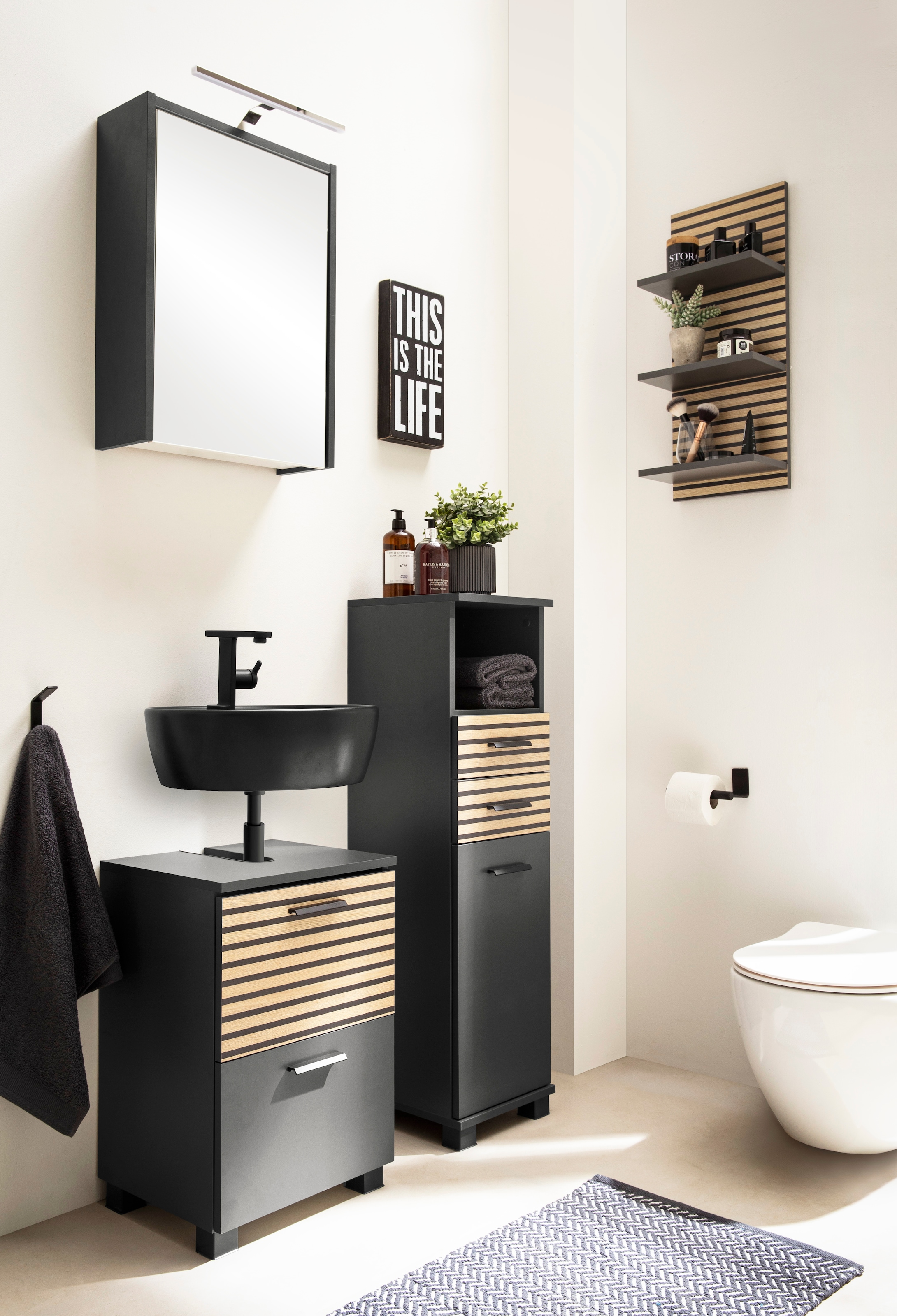 welltime Wandregal »Katta, Breite 30 cm« Drei Ablageböden, Rückwand in Akustikoptik