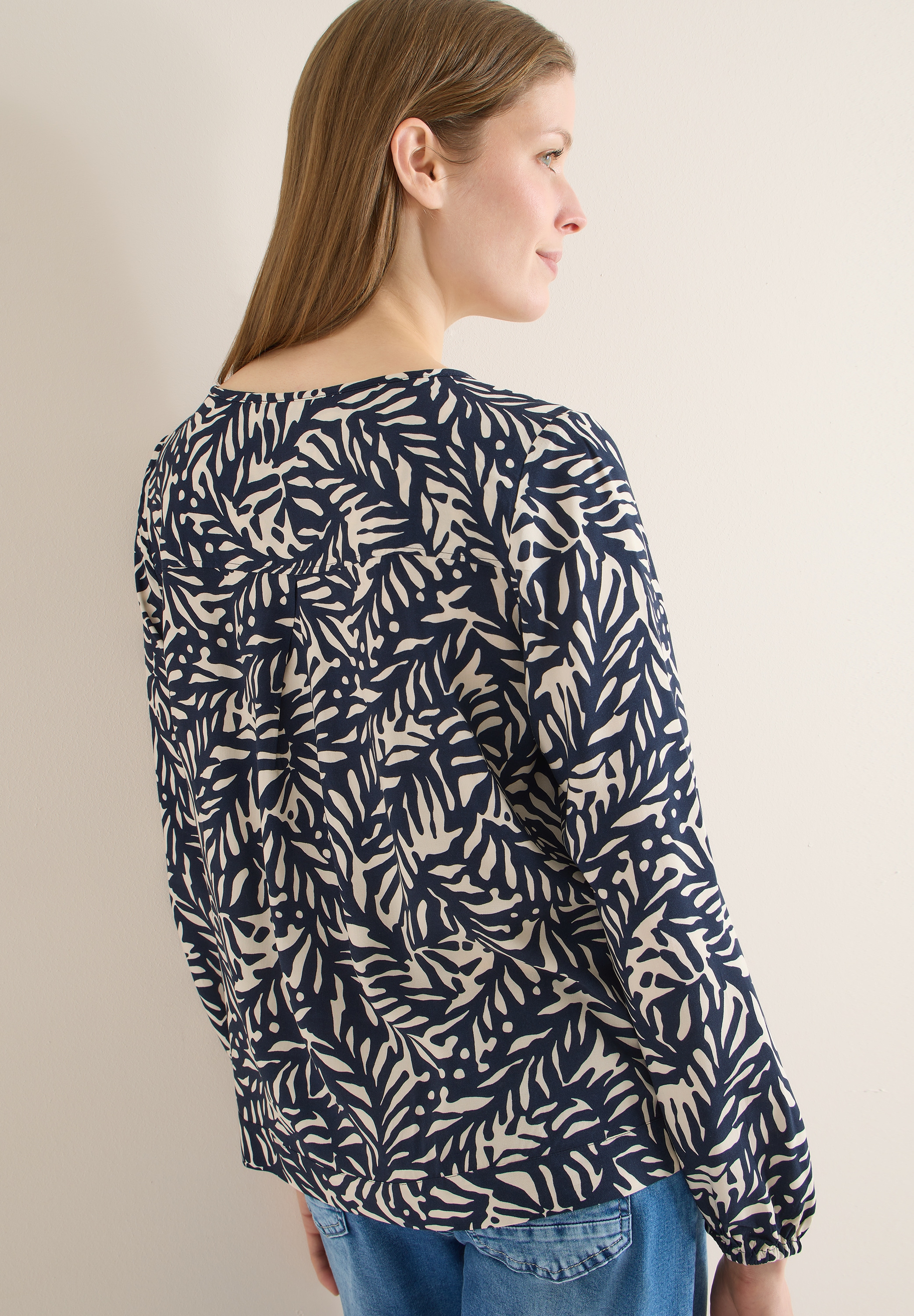 Cecil Blouse à manches longues mit Allover-Muster und aus reiner Viskose