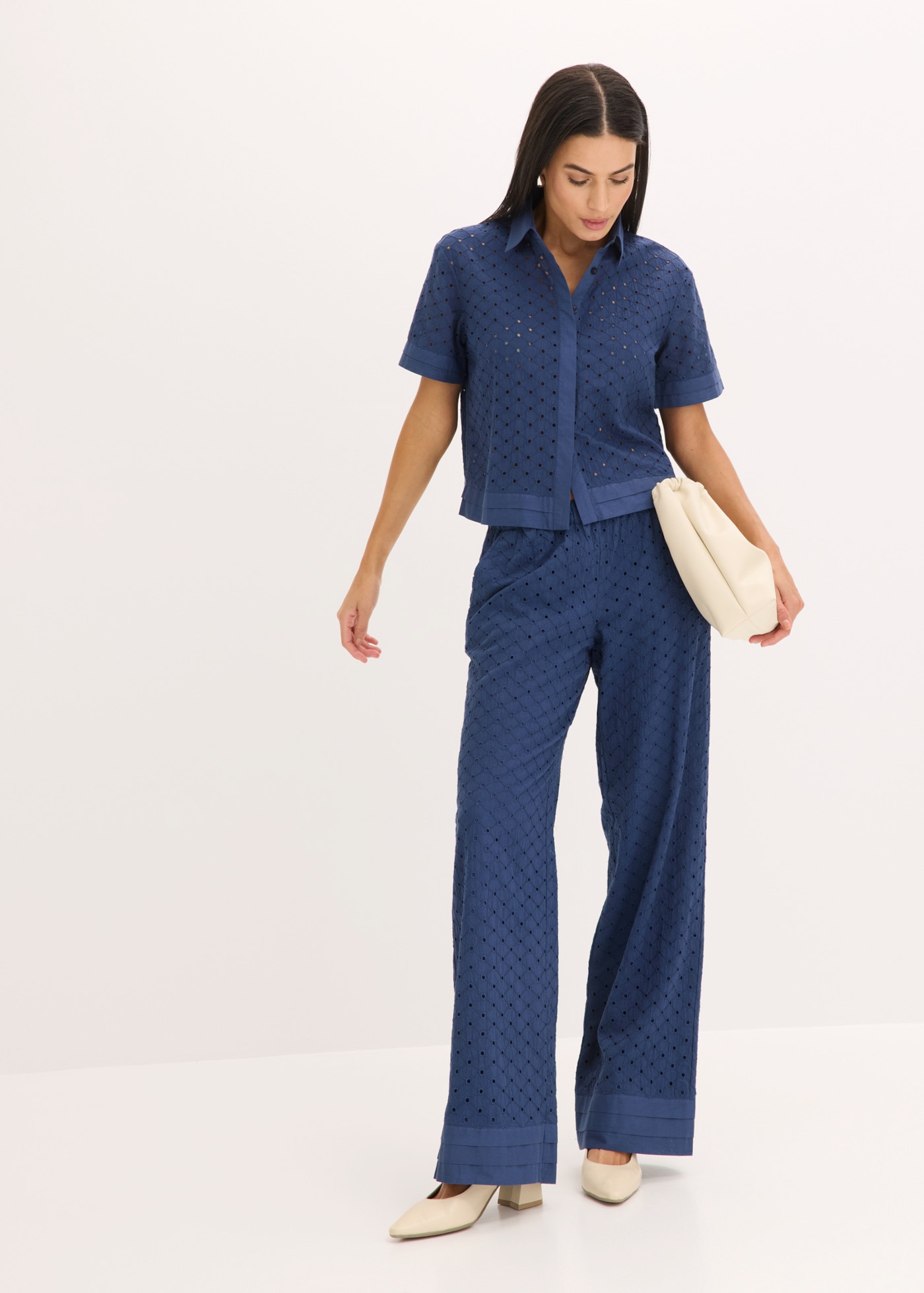bonprix Blouse à manches longues Style élégant, avec col chemise, coupe régulière, en coton
