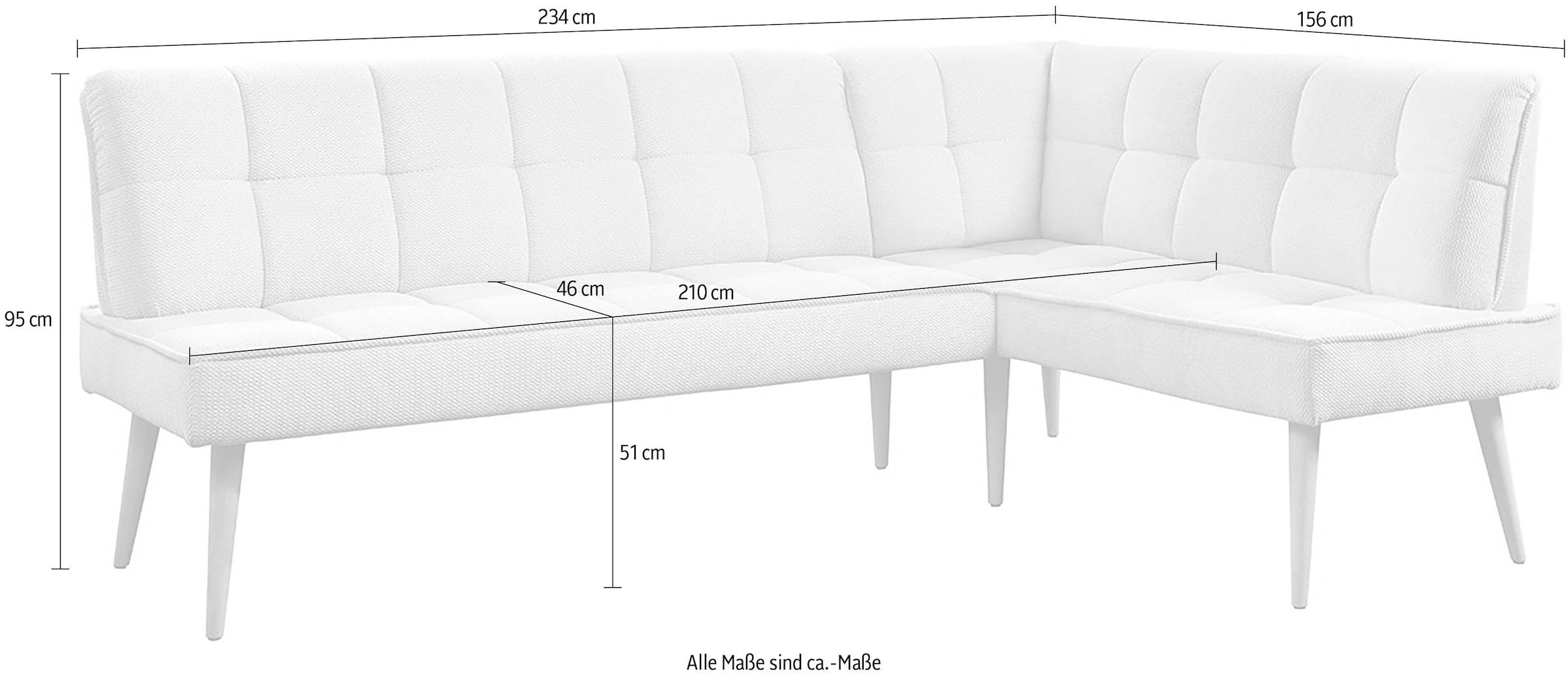 exxpo - sofa fashion Banc d'angle »Latte« moderne Sitz- und Rückensteppung, bequem und elegant, hoher Holzfuss