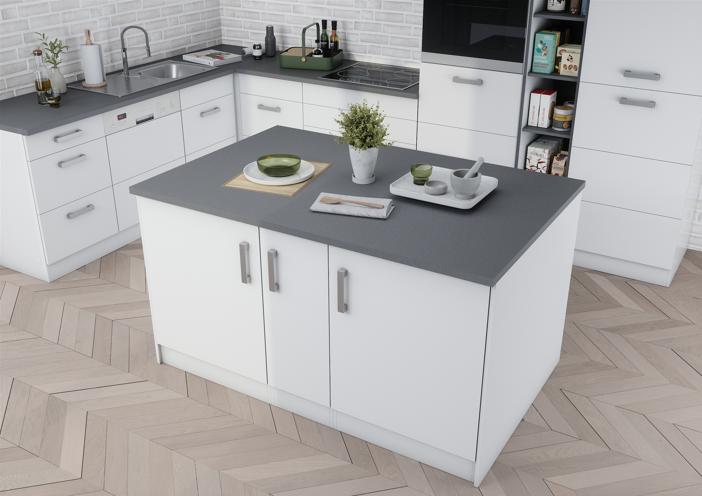 KOCHSTATION Ilot de cuisine »KS-Toronto« largeur 153 cm, façades MDF, casier à bouteilles