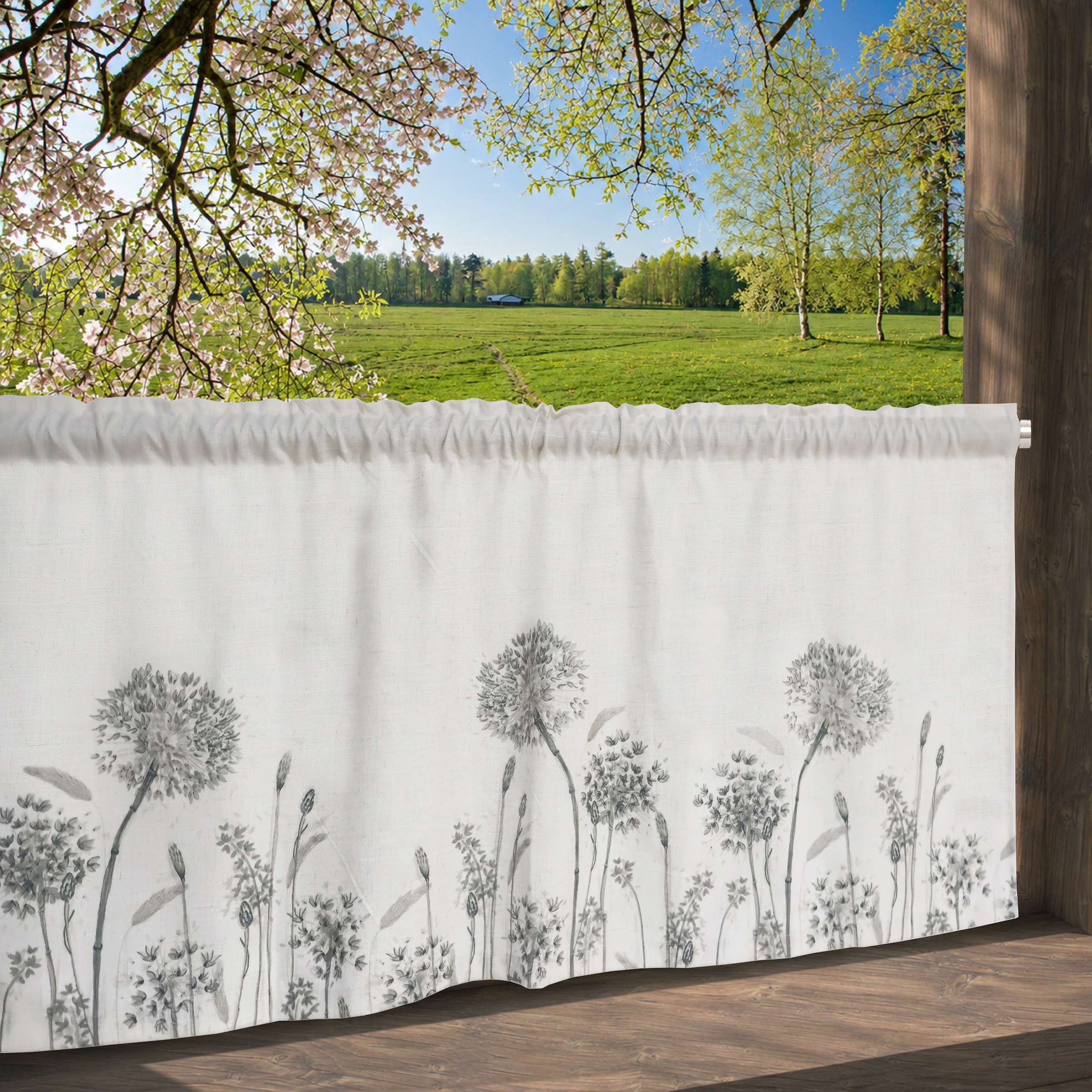 GOODproduct Rideau à vitres »Yllner« Passage tige 1 cuis tlg. aspect lin, motif floral, différentes tailles