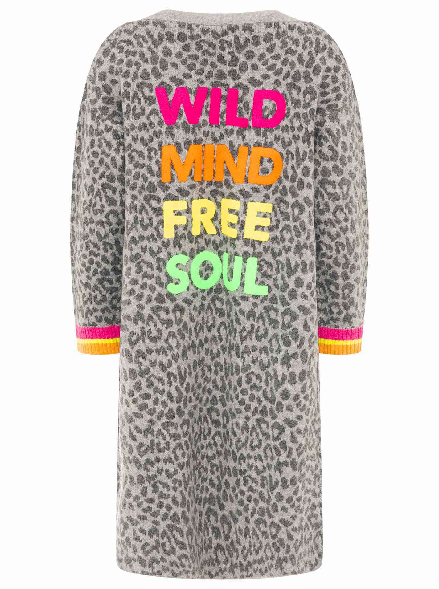 Zwillingsherz Cardigan »"Wild Leo"« Leomuster, Schriftzug hinten in Neon, gestreifte Bündchen