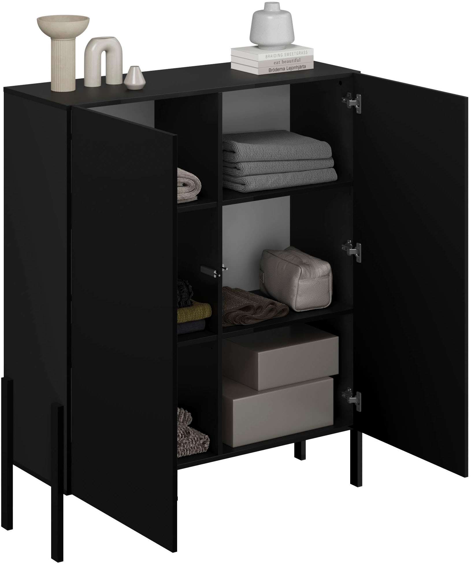 GOODproduct Commode »Jukon, Breite 110 cm, moderne grifflose Hochschrank, 2Türen« Highboard mit viel Stauraum, push-to-open-Funktion