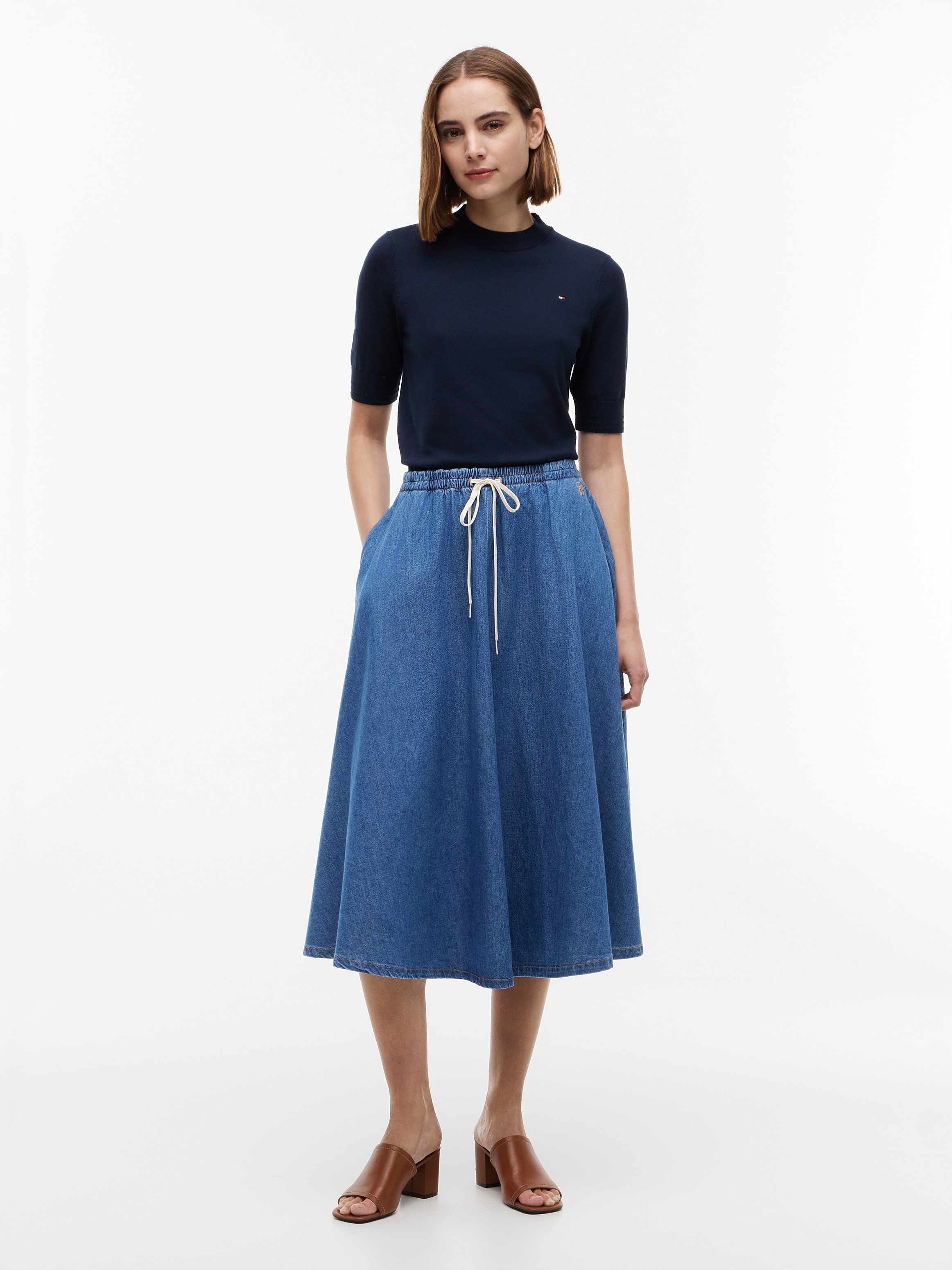 Tommy Hilfiger Jupe en jean »MIDI FLARED SKIRT MIA RW« Baumwolle, in ausgestellter Form