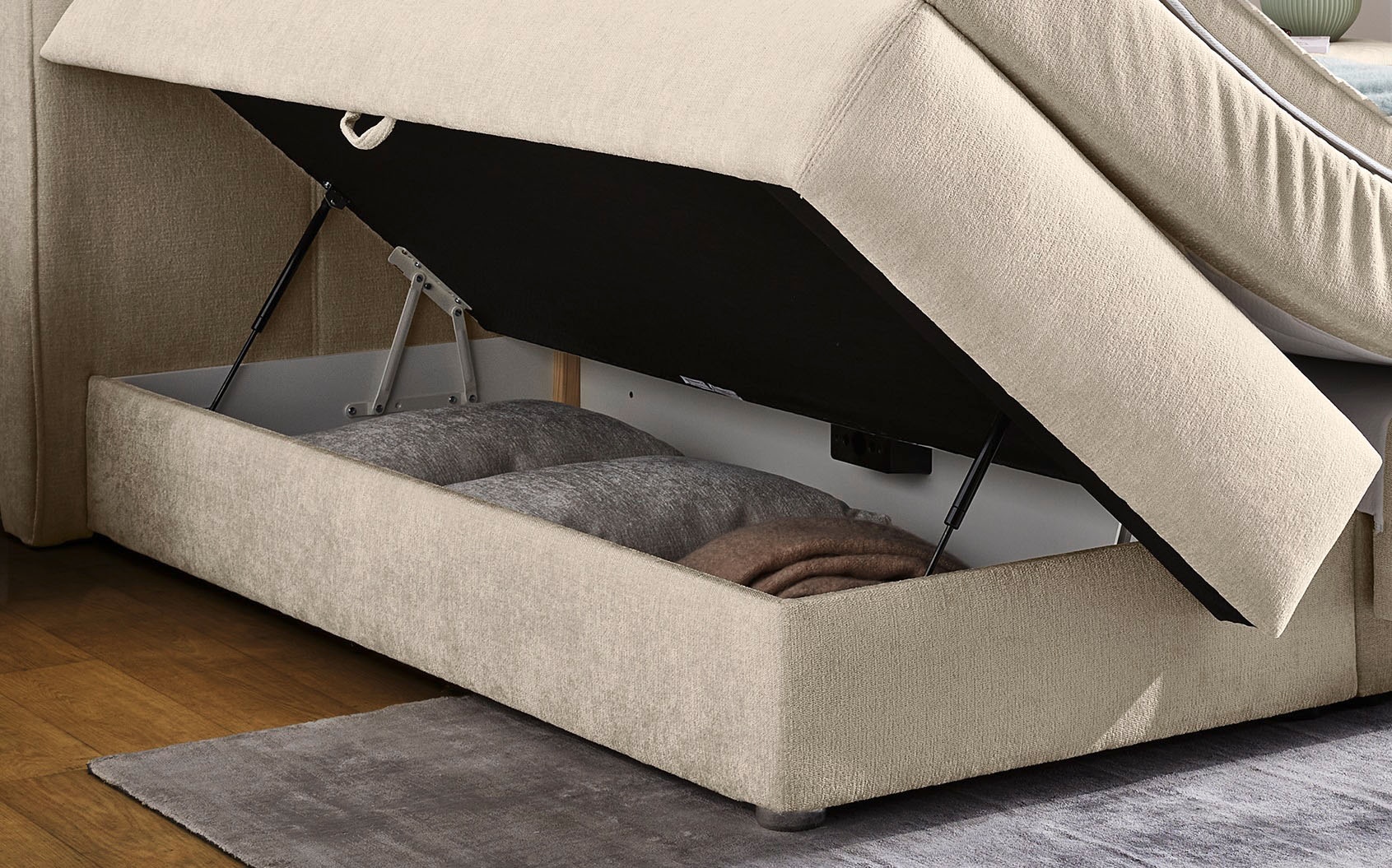Jockenhöfer Gruppe Lit boxspring »Caren, Breite 180cm, mit grossem Bettkasten/Stauraum« matelas TTFK 7 zones, surmatelas KS, différentes fermetés au choix