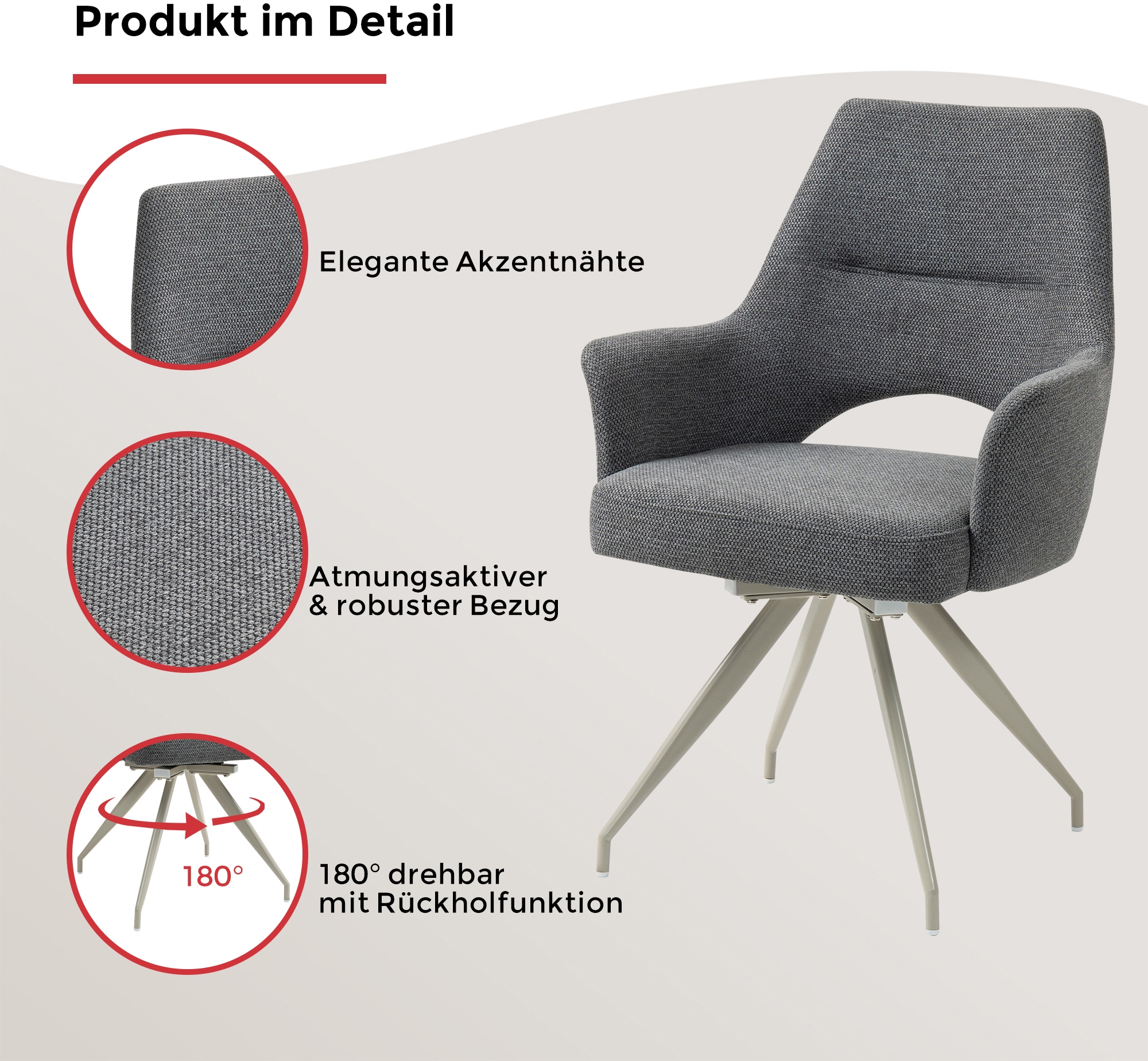 Duo Collection Chaise à 4 pieds »Esszimmerstuhl« (Ensemble) 2 cuispivotant à 180° avec fonction de retour