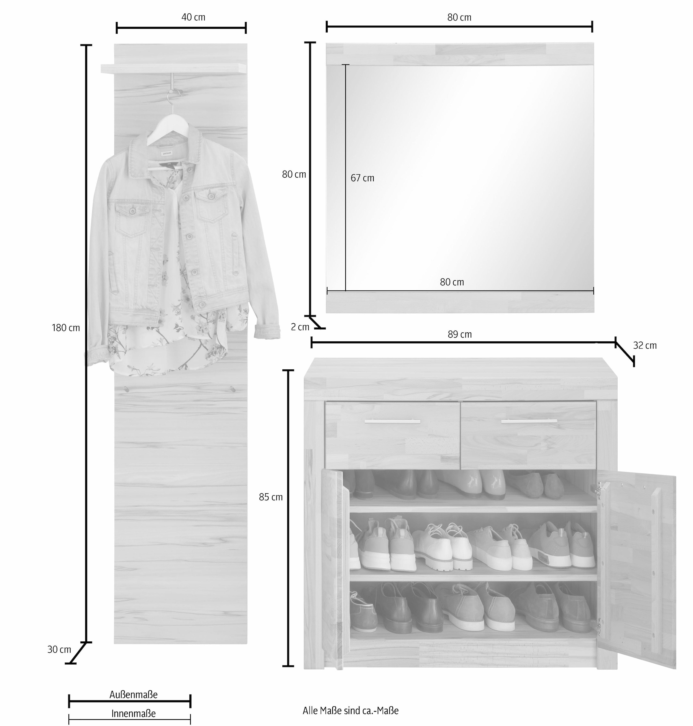 VOGL Möbelfabrik Garderoben-Set »Toronto« Set, 3 Stk. tlg.