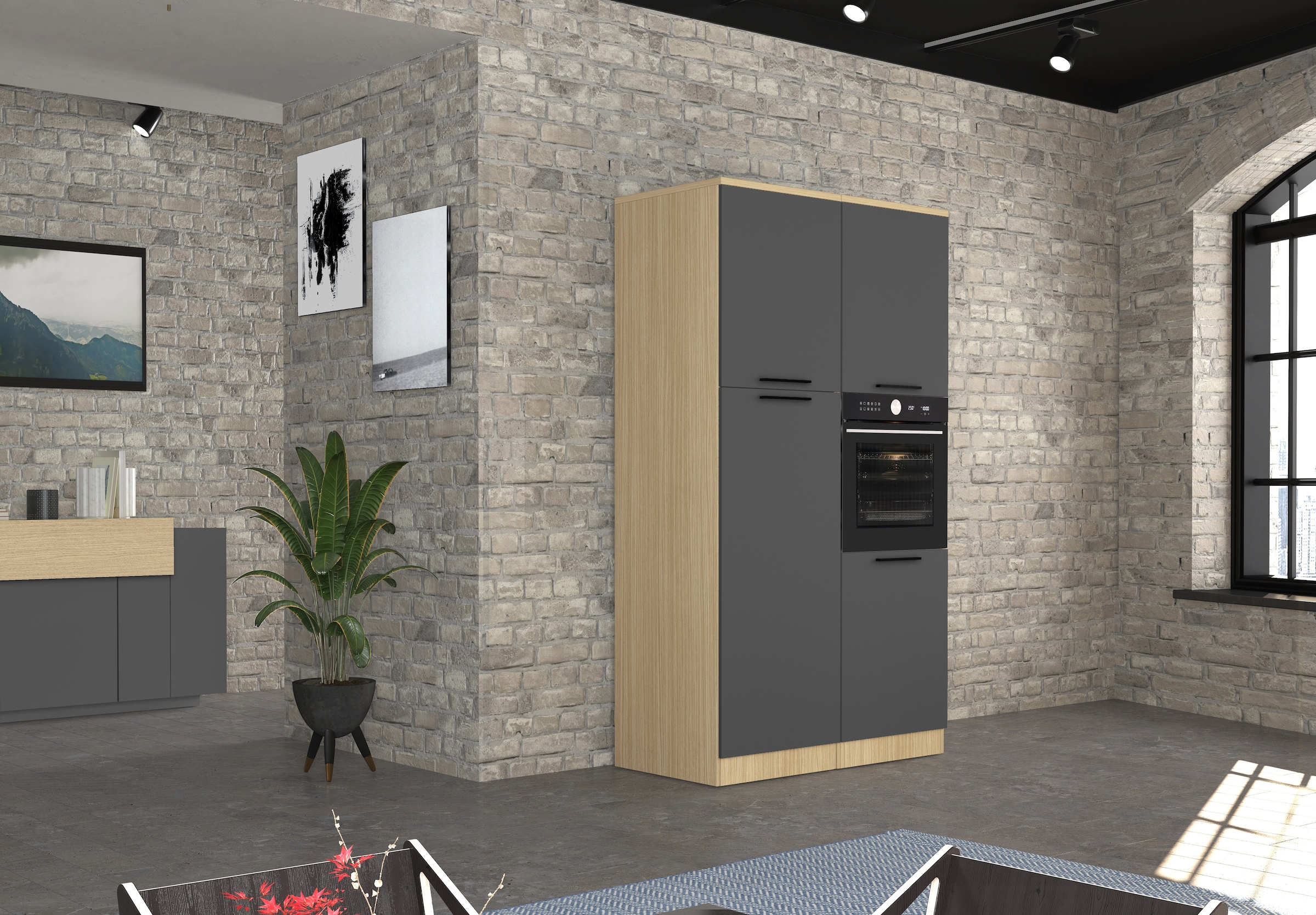 KOCHSTATION Armoire d'encastrement pour four »Luna, Backofenschrank, Backofen-Hochschrank, Made in Italy« B/T/H: 60×60×214,5 cm, Oberplatte mit 25 mm Stärke