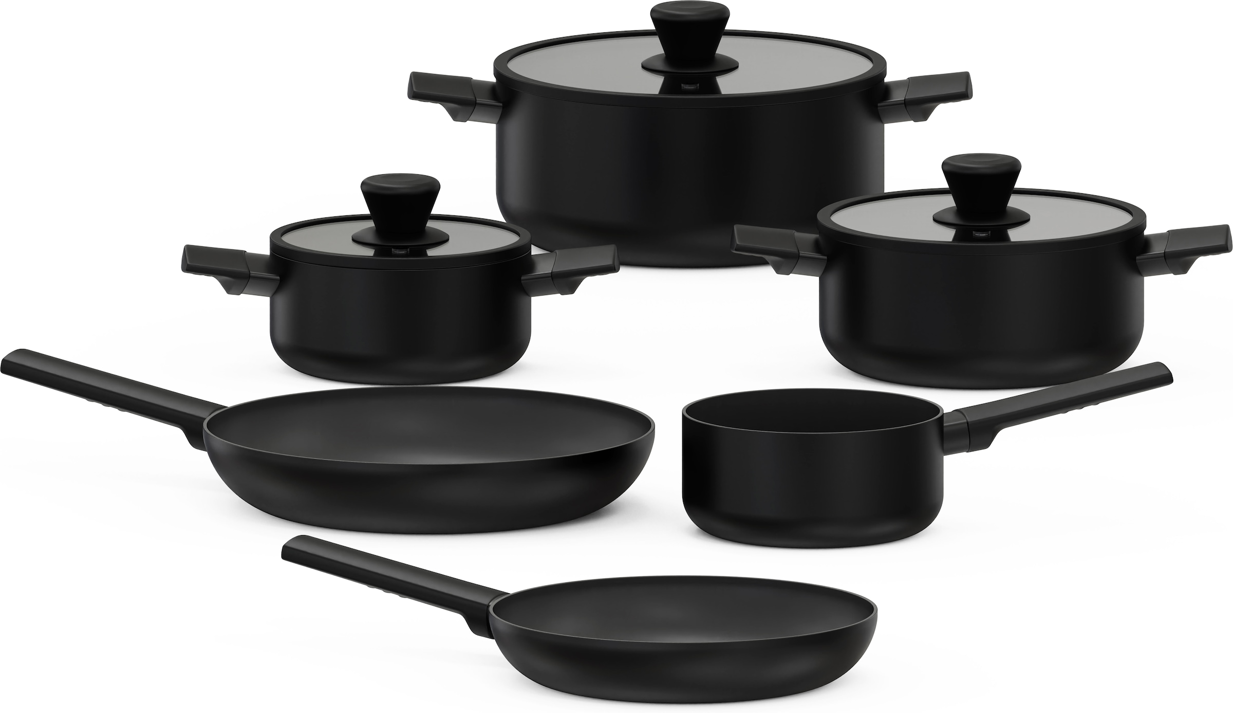 Hanseatic Set de casseroles »ALU SCANDI, mit Antihaftbeschichtung« Ensemble, Casserole à manche 16 cm, casserole 16/20/24 cm, poêle 24/28 cm, 9 tlg. Aluminium