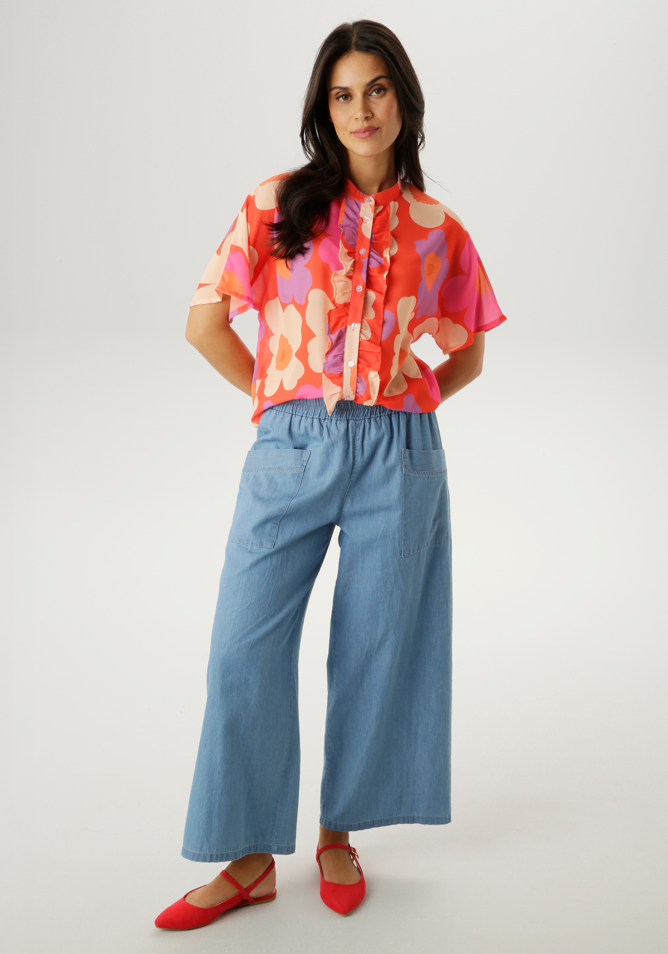 Aniston SELECTED Blouse en mousseline kleiner Stehkragen und längs verlaufende Volants - NEUE KOLLEKTION