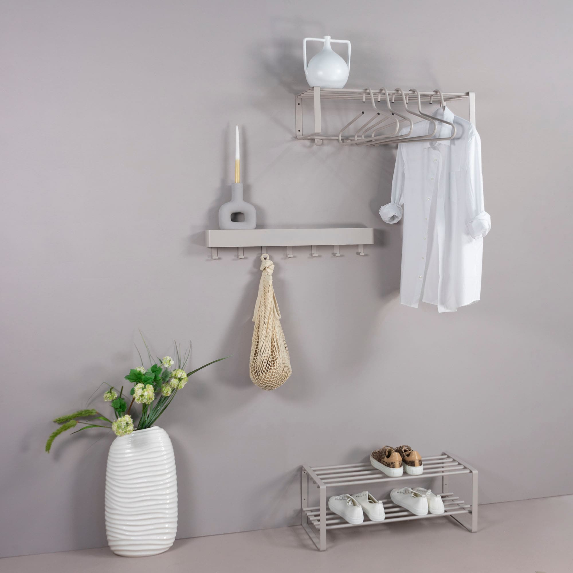Spinder Design Barre de penderie »REX« porte-manteau mural en acier avec tablette à chapeaux et 5 ou 7 crochets