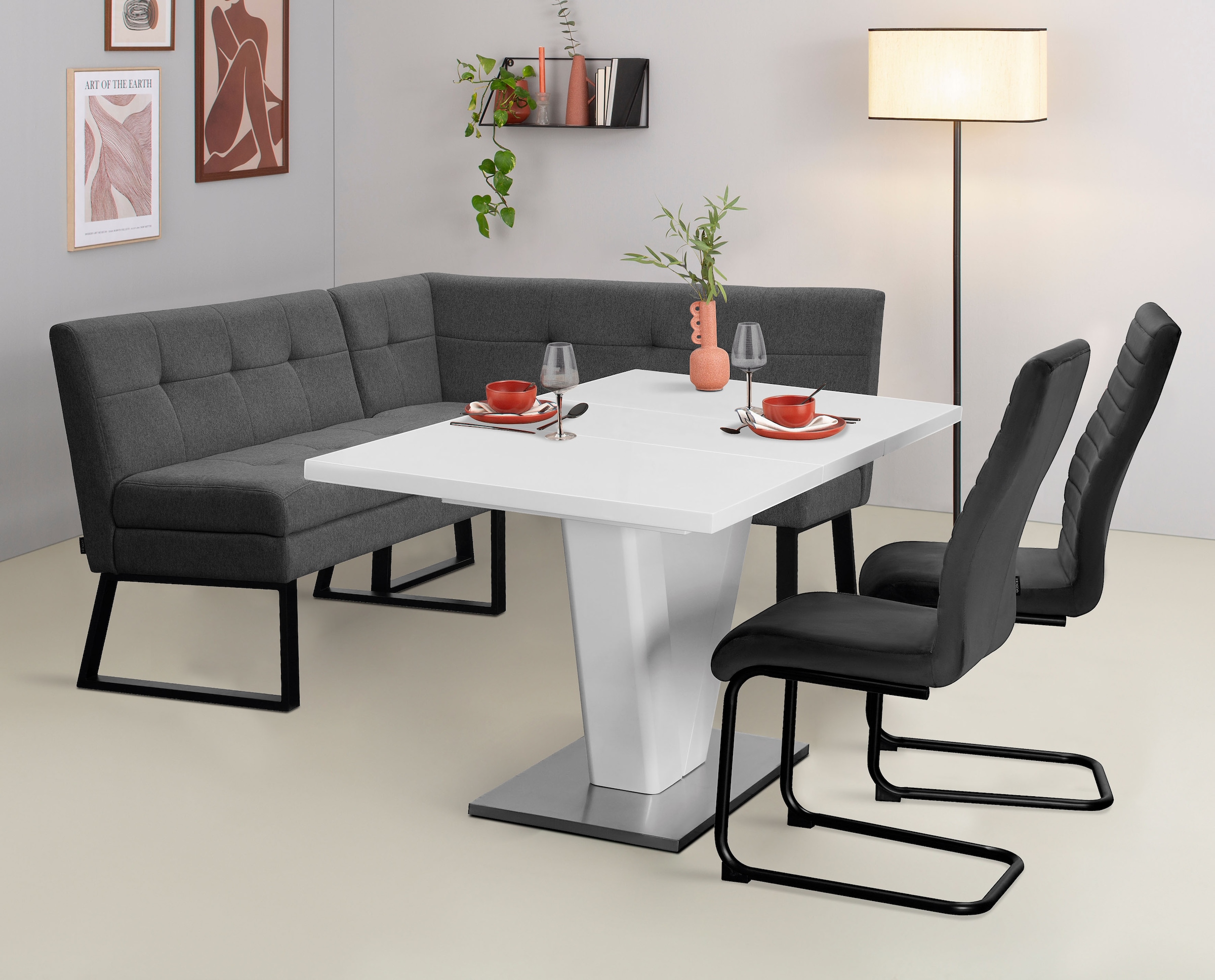 GOODproduct Banc d'angle »Geranie, Sitzbank, Essbank, pflegeleichter Strukturstoff« Eckbank inkl. Stauraum, Pulverbeschichtetes Metallgestell