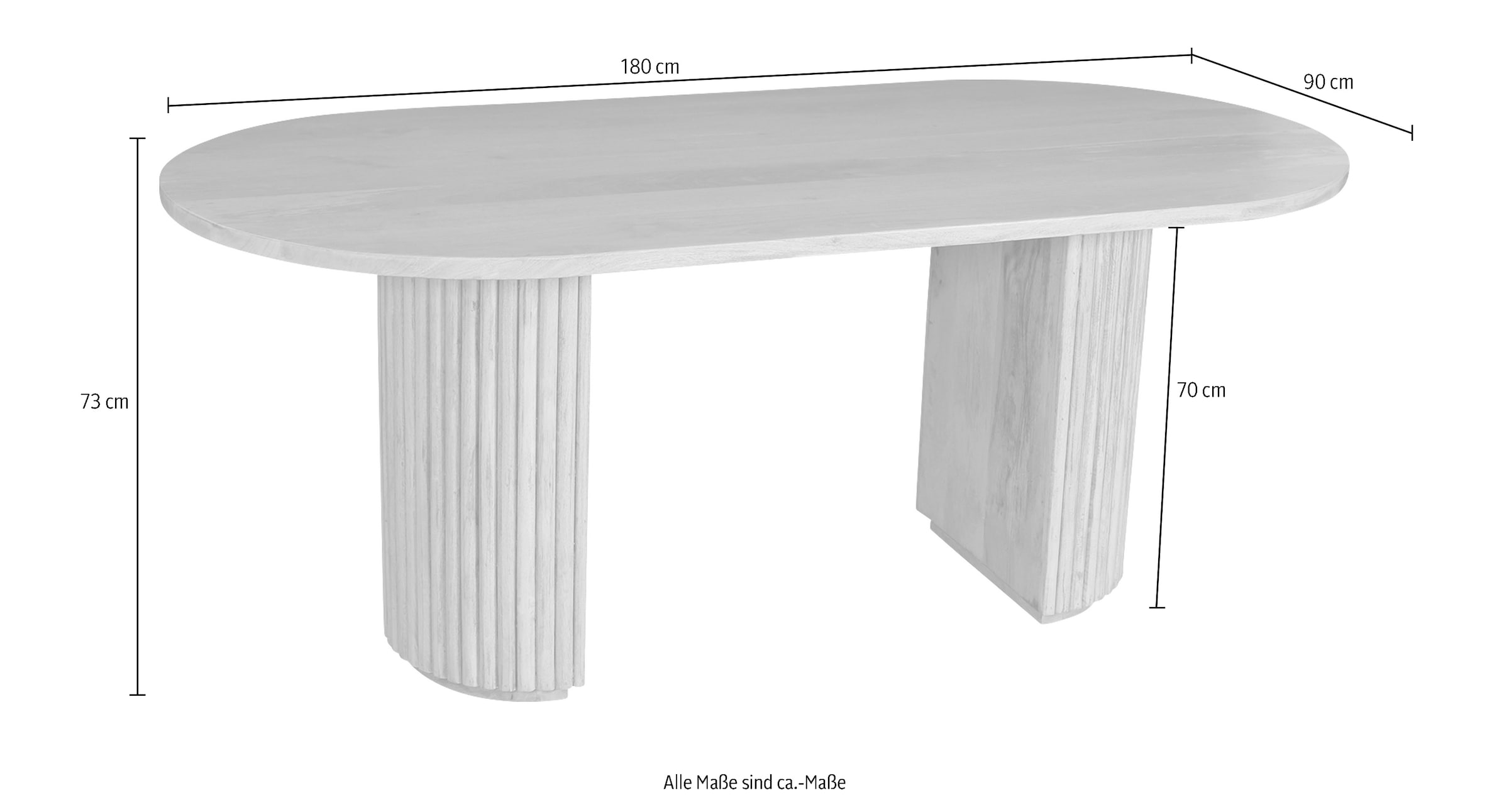 SIT Table de salle à manger »Samos 180 x 90 cm aus massivem Mangoholz im Ribbed-Look« Pieds de table marquants avec design lamellaire extravagant