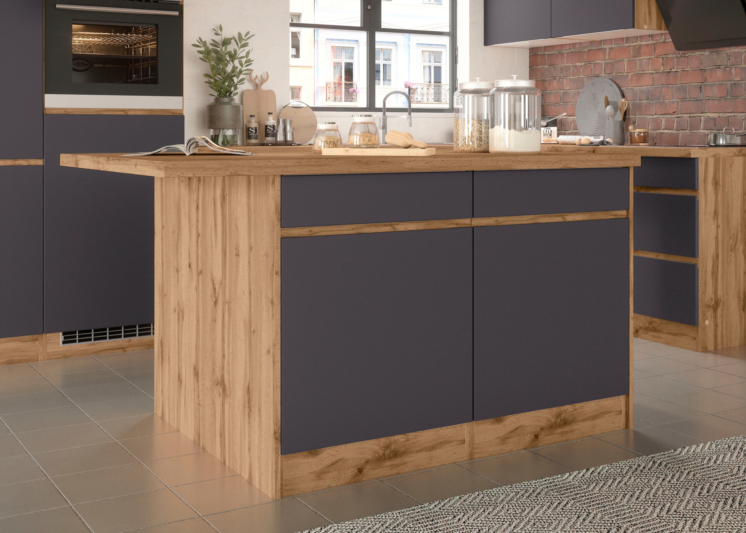 KOCHSTATION Ilot de cuisine »KS-Riesa« largeur 153 cm, profondeur 100 cm, façades MDF