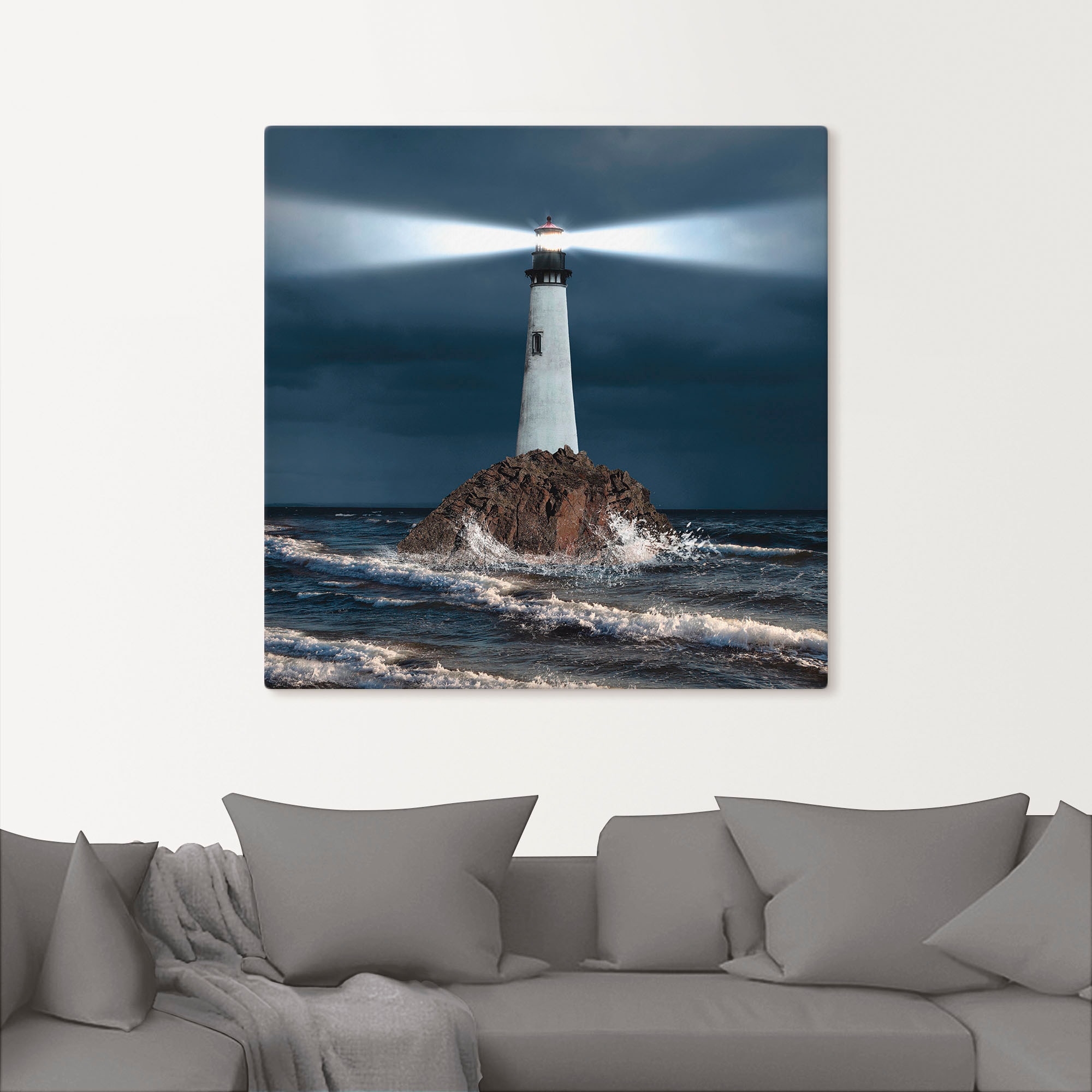 Artland »Bild von Leuchtturm mit Lichtstrahl« Gebäude 1 Stk. tlg. auf Holzrahmen gespannt