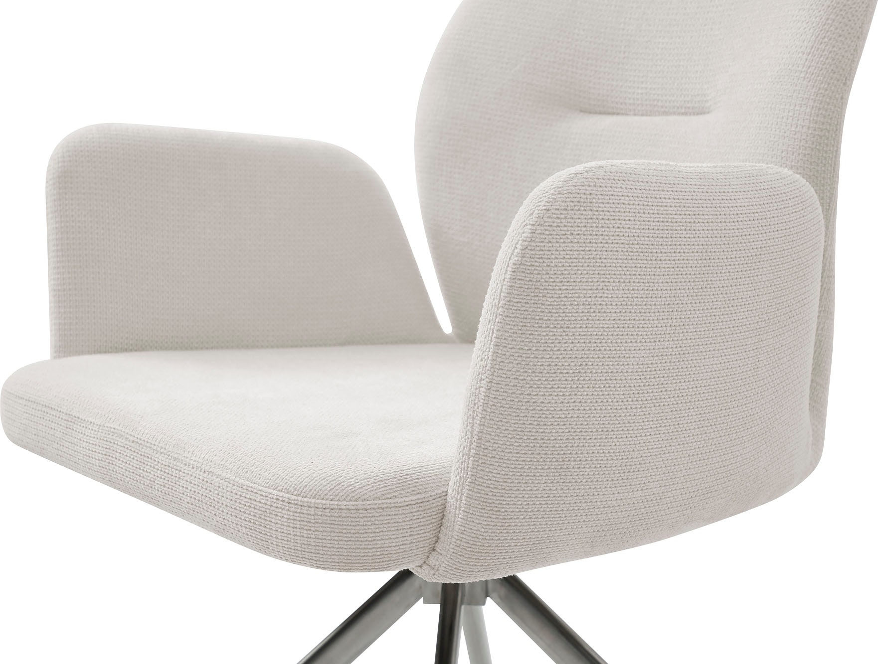 SalesFever Chaise de salle à manger »Taormina Armlehnstuhl mit silbernem Edelstahlgestell« () 1 cuisEsszimmersessel, 180° Drehfunktion, Gestell aus rostfreiem Edelstahl