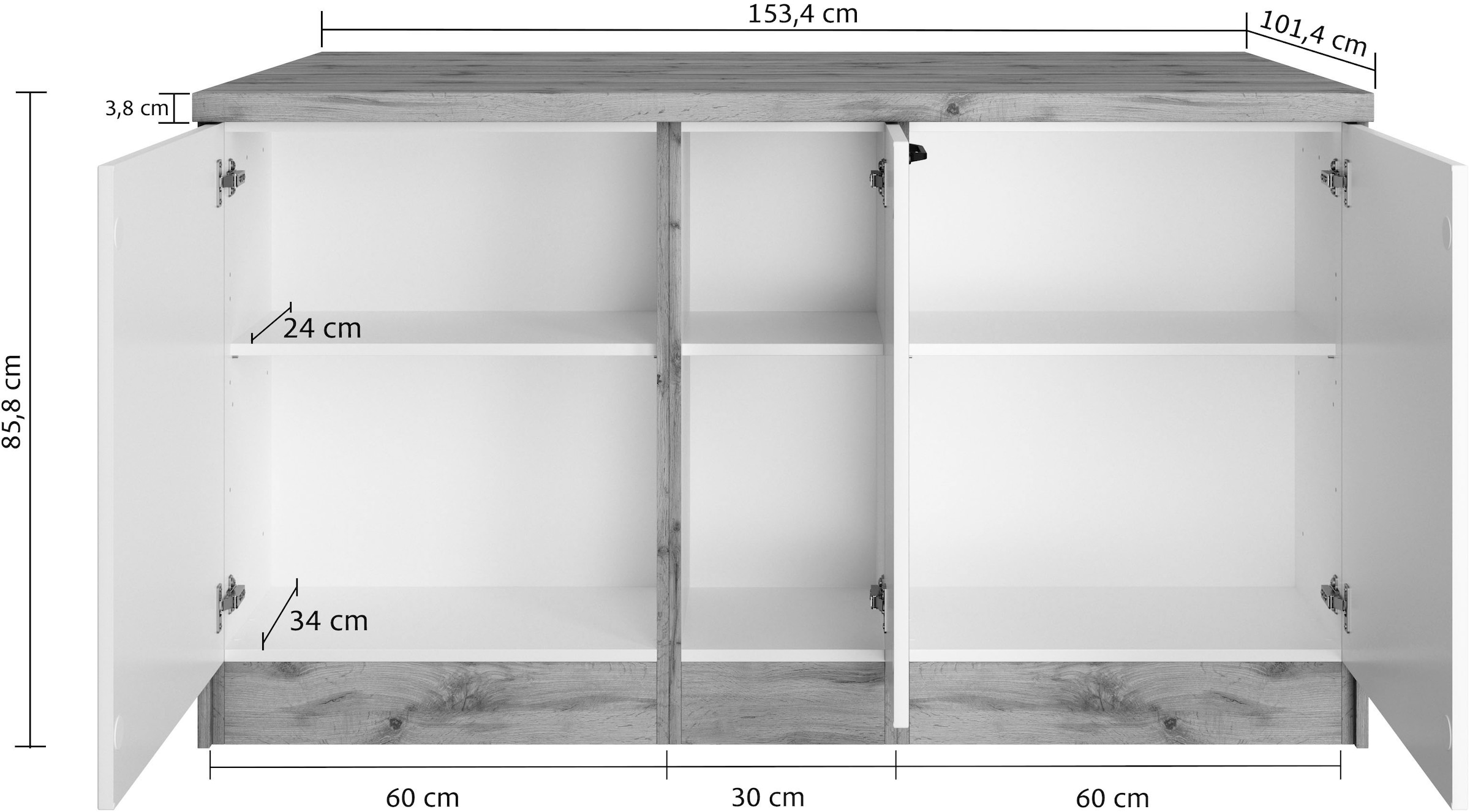 KOCHSTATION Ilot de cuisine »KS-Lana, Breite 153 cm« façades MDF, plan de travail épaisseur 38 mm