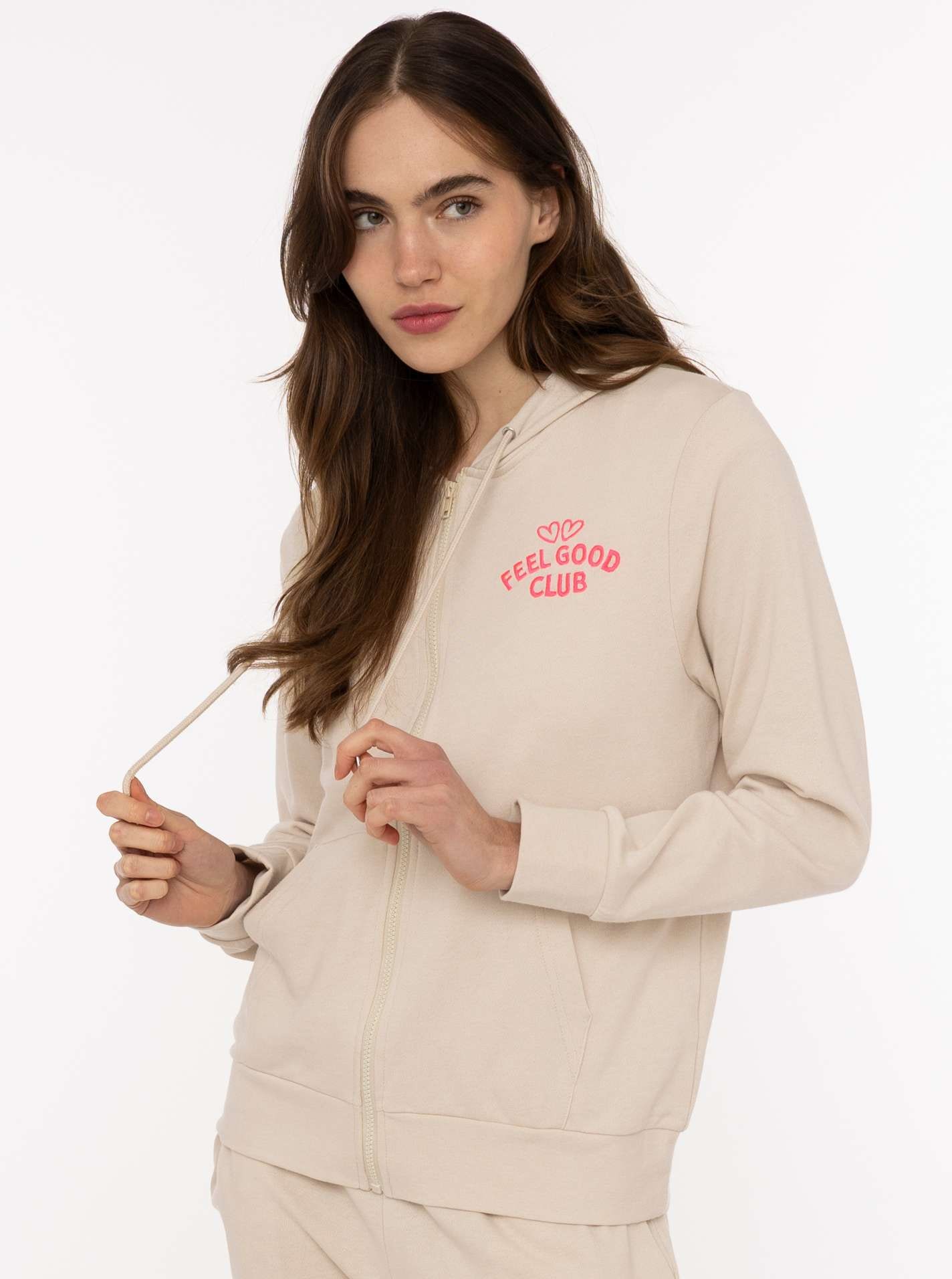 Zwillingsherz Kapuzensweatjacke »"Feel Good Club"« Kapuze, zum Binden, Taschen, kleine Stickerei vorne