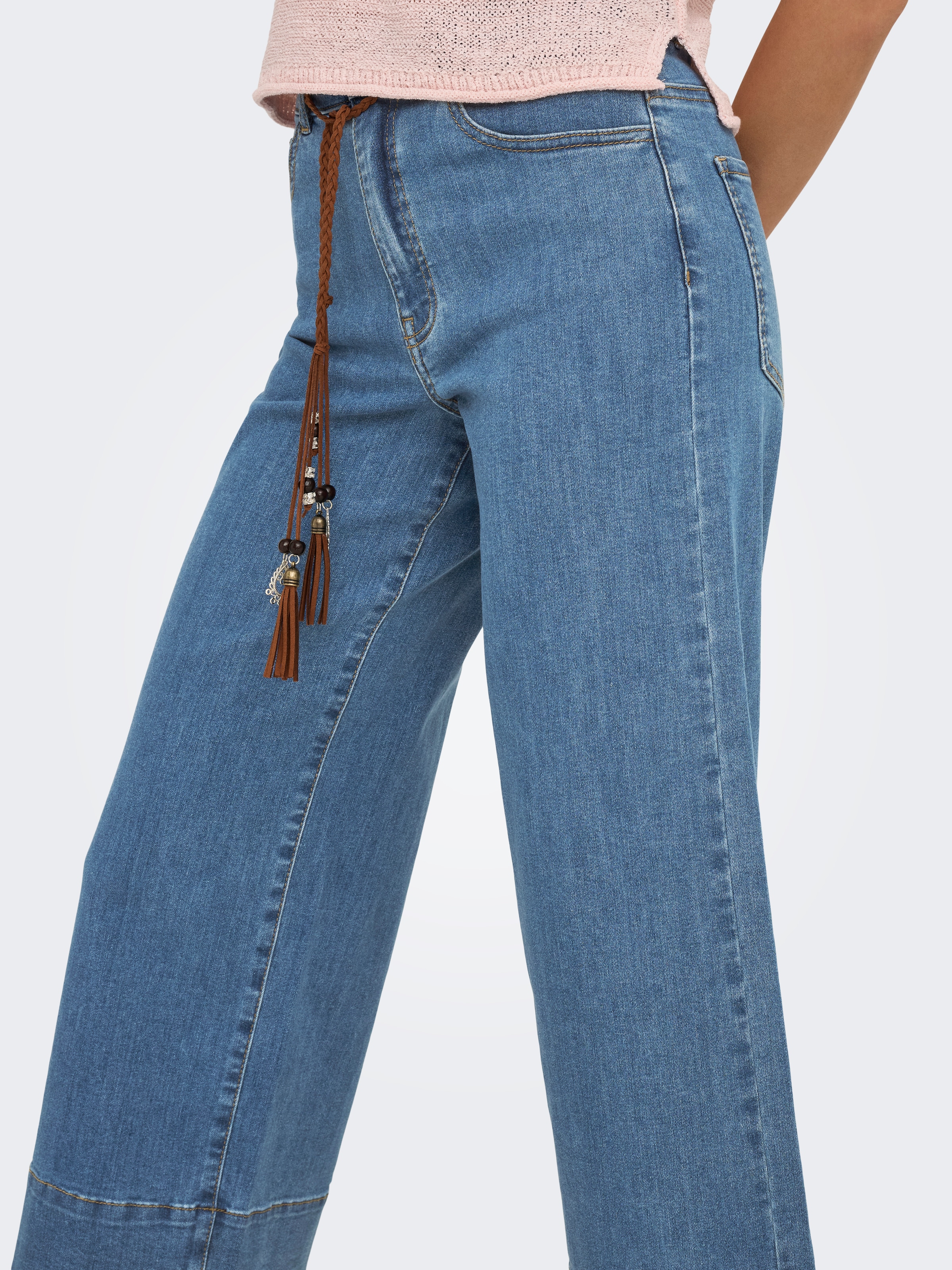 ONLY Jeans taille haute »ONLMADISON HW BELT WD CRP DNM GUA165NOOS« Mélange de matériaux, taille haute, longueur raccourcie
