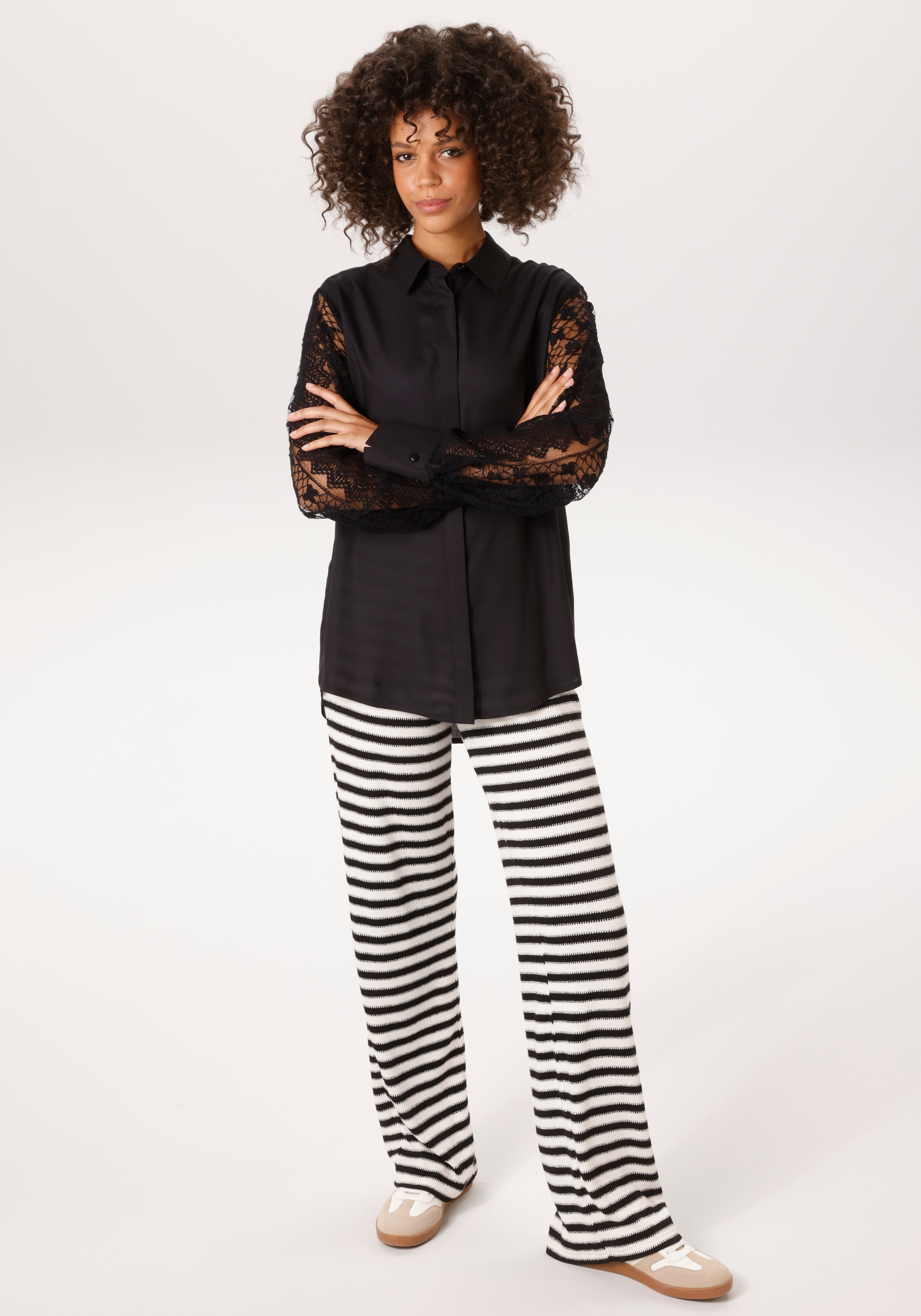 Aniston CASUAL Blouse chemise mit langen Ärmeln aus aufwändiger Spitze - NEUE KOLLEKTION