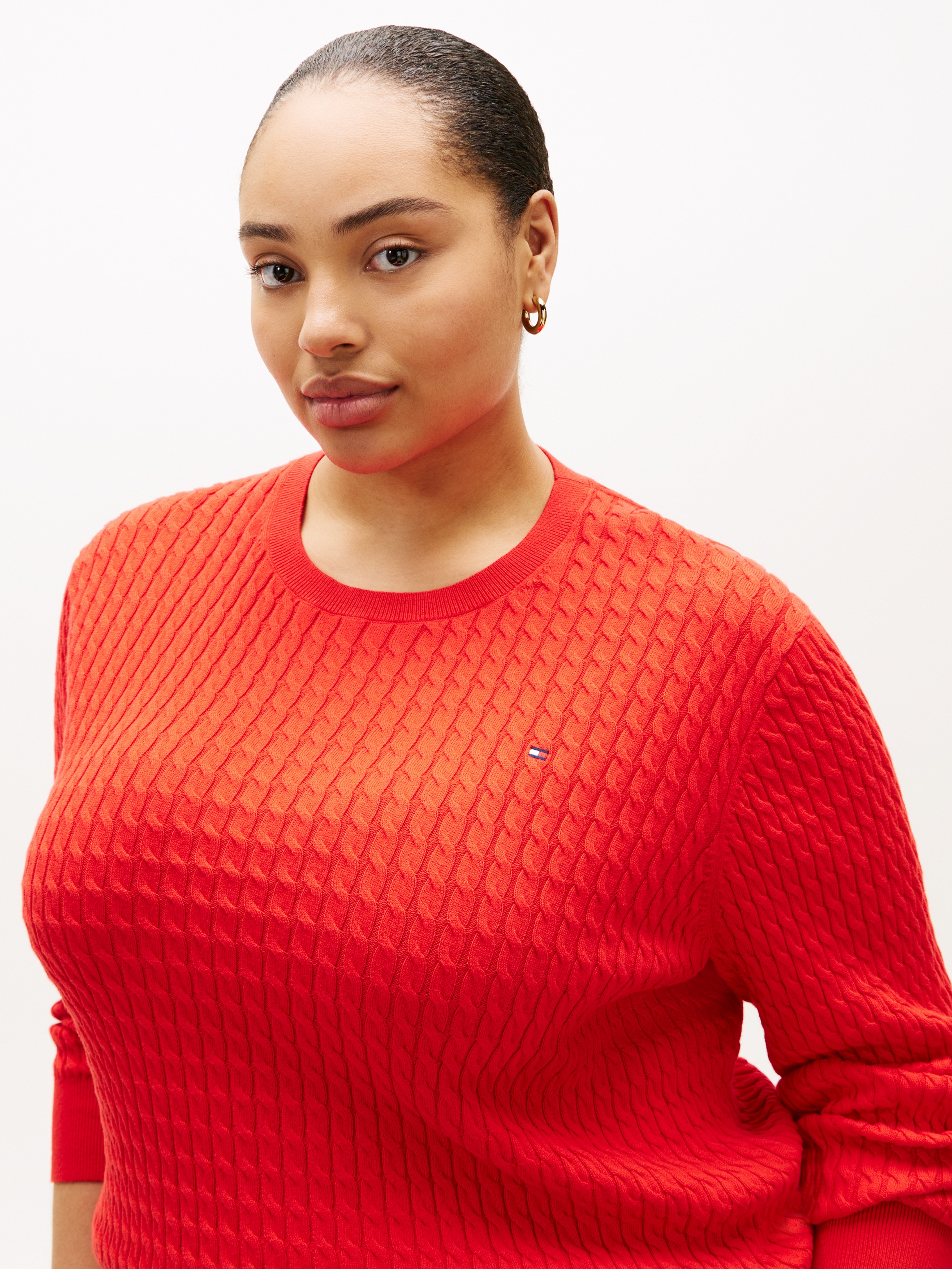 Tommy Hilfiger Curve Rundhalspullover »CRV CO CABLE FINE GG CNK SWEATER« in grossen Grössen, mit Zopfmuster