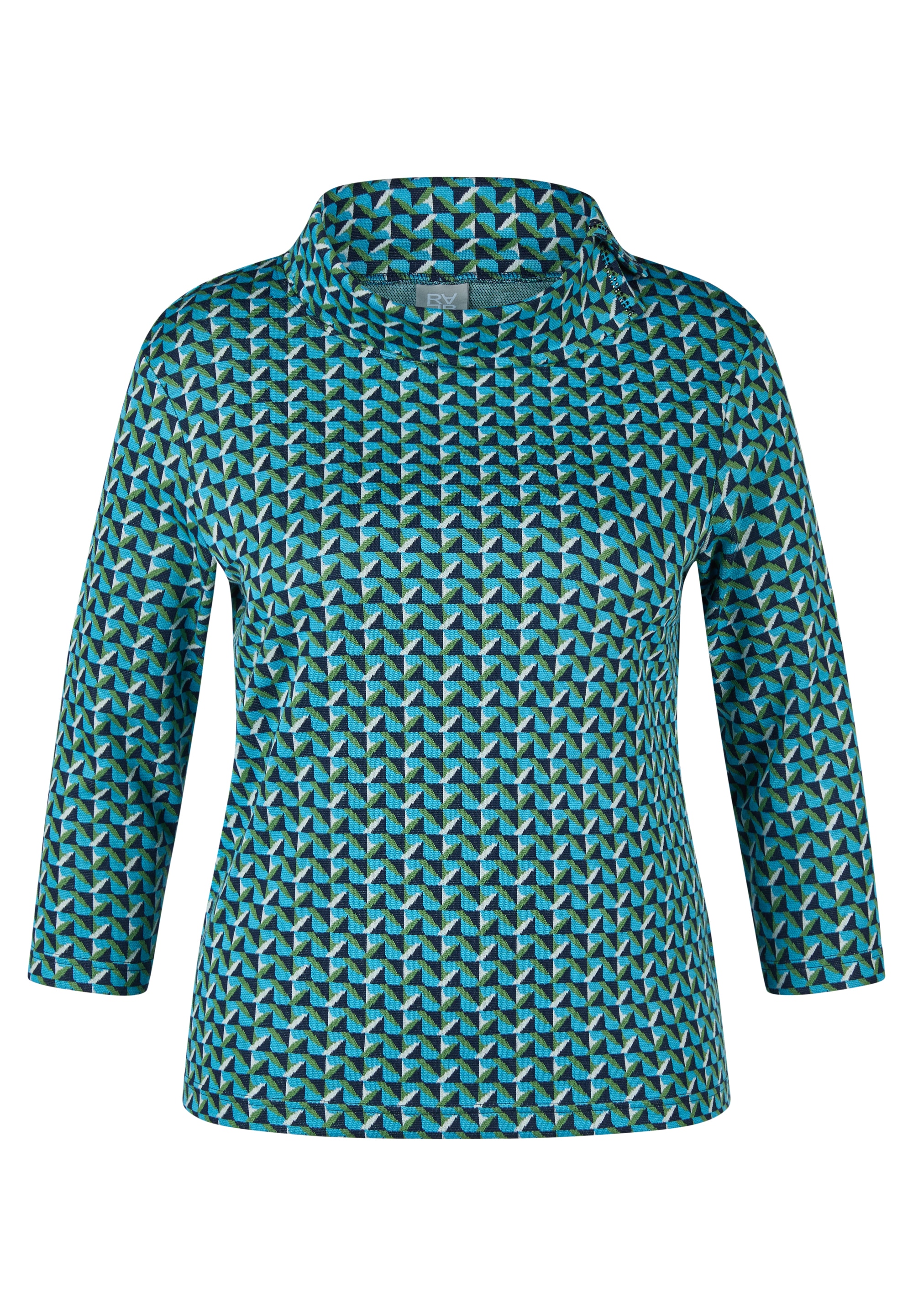 Rabe T-shirt à manches 3/4 mit geschlitztem Rollkragen und Minimal Print