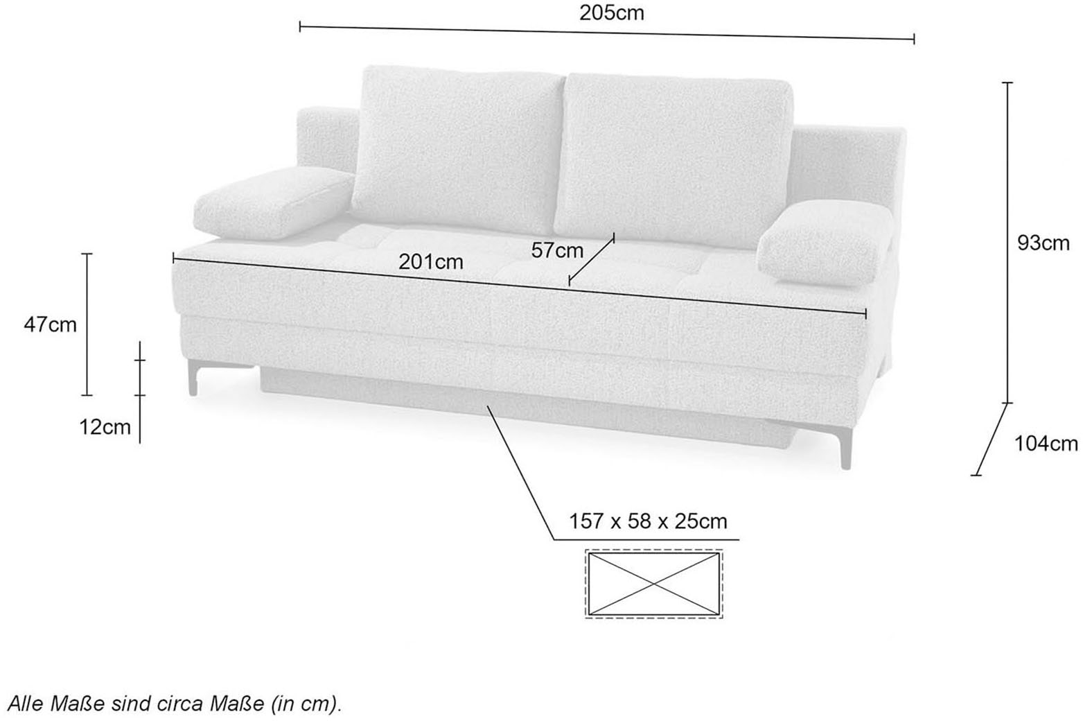 Jockenhöfer Gruppe 1100000002199 »Felix, B: 205 cm, Liegefl. 155x201 cm, Dauerschlafsofa, inkl. Topper« Incluant fonction couchage et coffre de lit, garnissage à ressorts