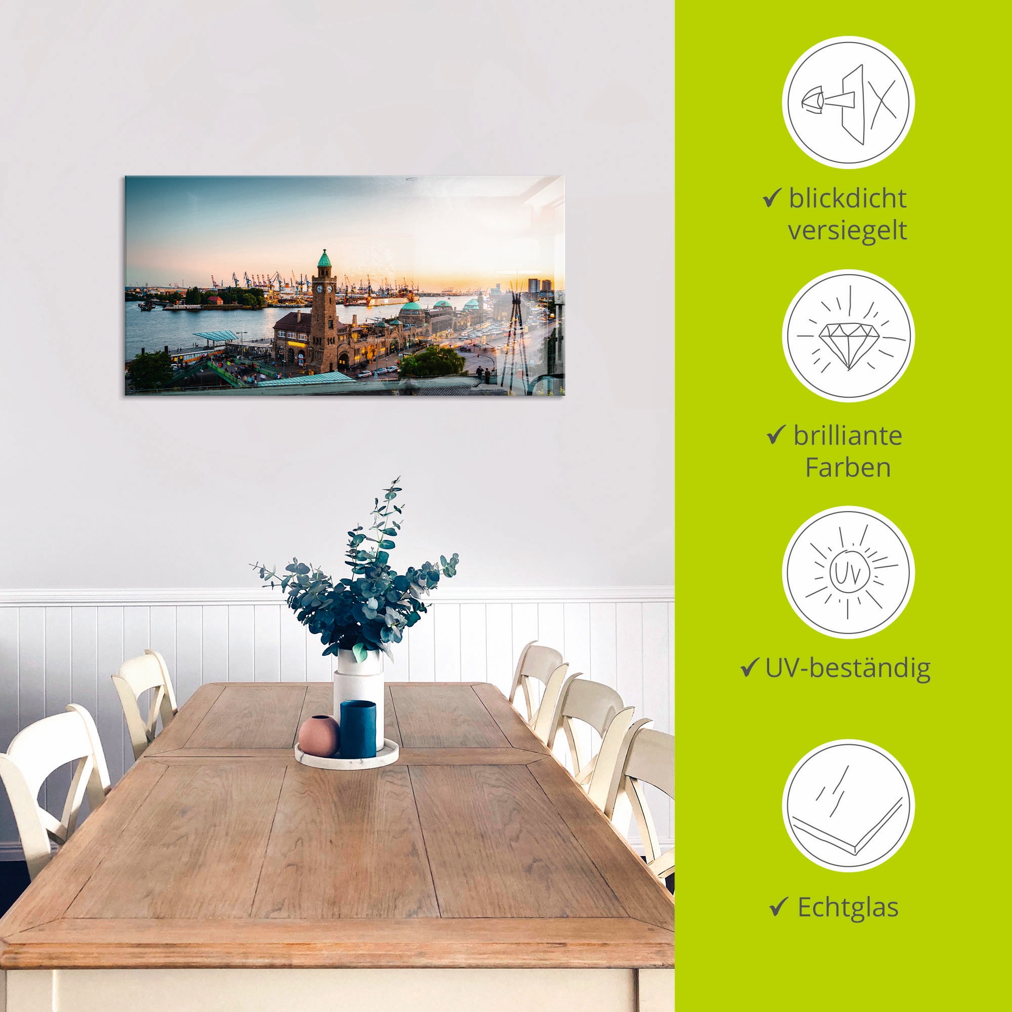 Artland Glasbild »Hamburg Hafen und Landungsbrücken« Deutschland 1 Stk. tlg. in verschiedenen Grössen