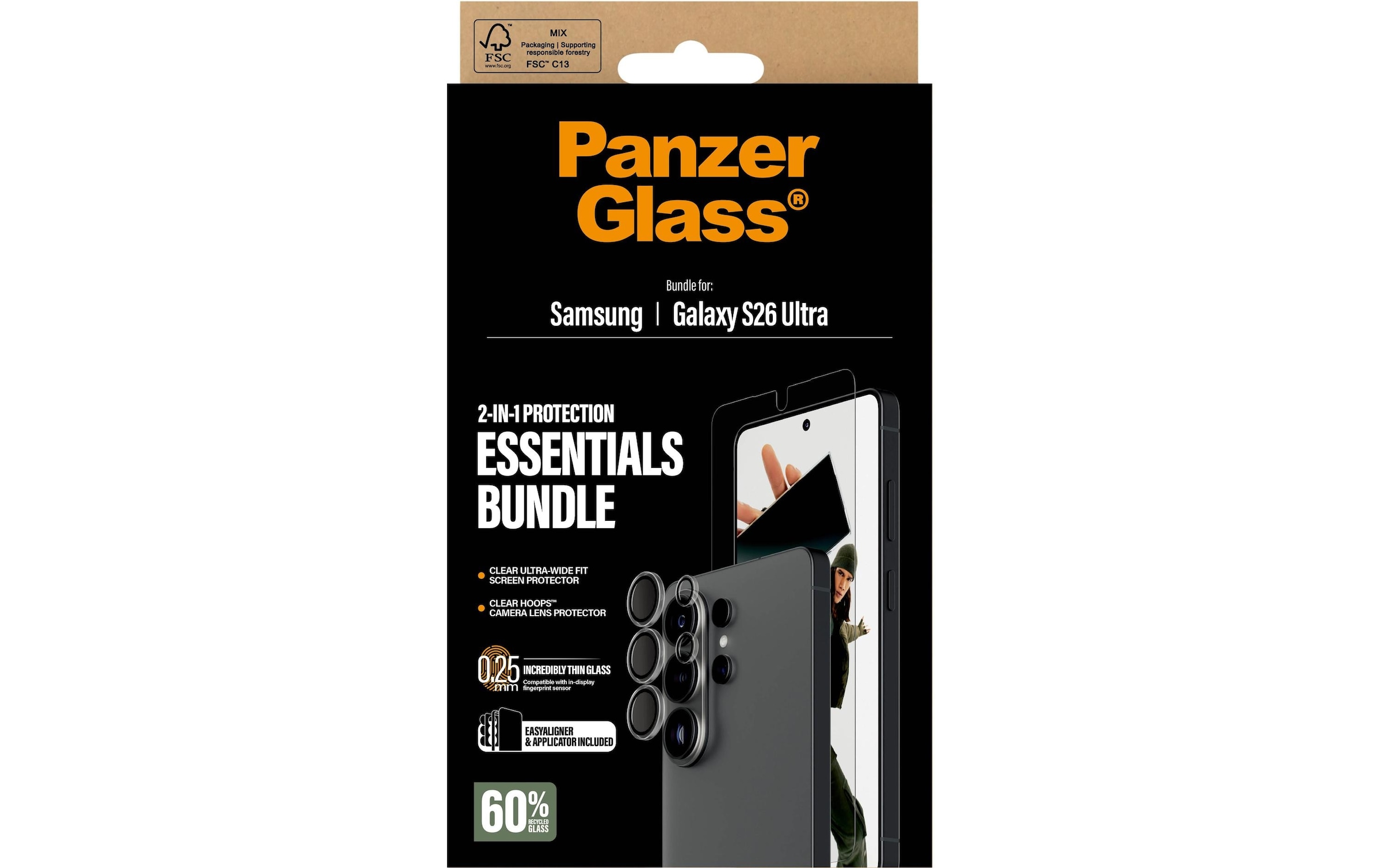 PanzerGlass Kameraschutzglas »2-in-1 Protection Essentials Bundle« für Samsung Galaxy S26 Ultra Displayschutzfolie, Schutzfolie, Kameraschutz, kratz- & stossfest
