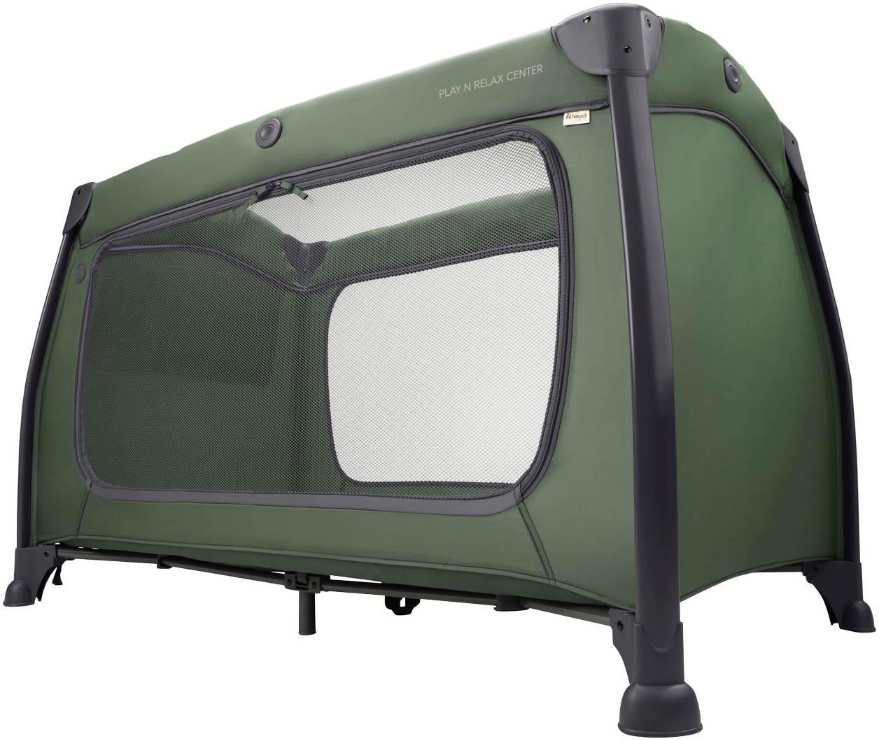 Hauck Baby-Reisebett »Play N Relax Center, darkgreen« inkl. Neugeboreneneinhang, Wickelmulde, Ausstieg, Räder
