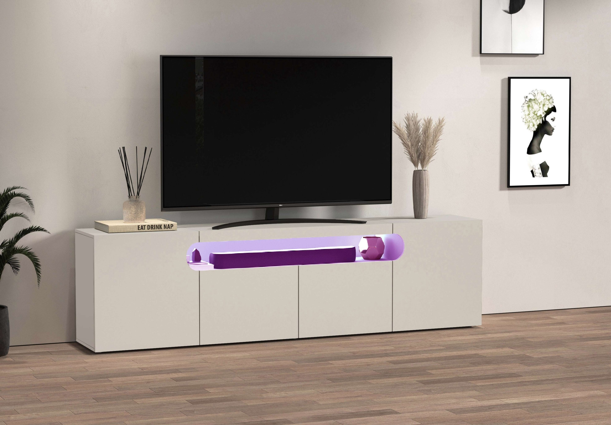GOODproduct Lowboard »REAL,Lowboard,TV-Kommode,TV-Möbel,TV-Bank« 1 Stk. tlg. Mit 4 Türen, davon 2 abgerundet, die ein ovales offenes Fach bilden