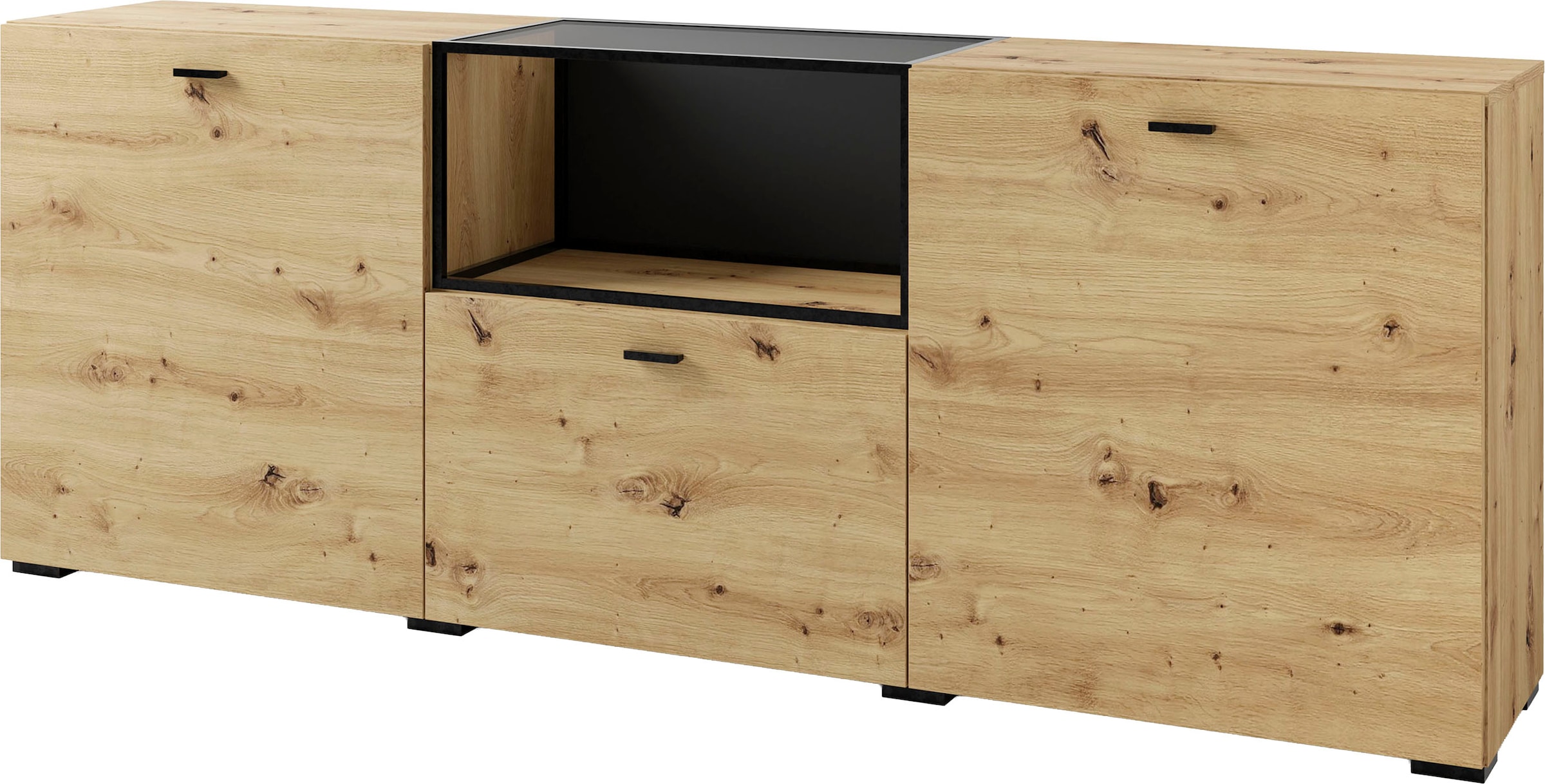 byLIVING Sideboard »Frame« 1 cuis tlg. moderne Kommode mit Metalleinsatz und Glasplatte, 200cm breit.