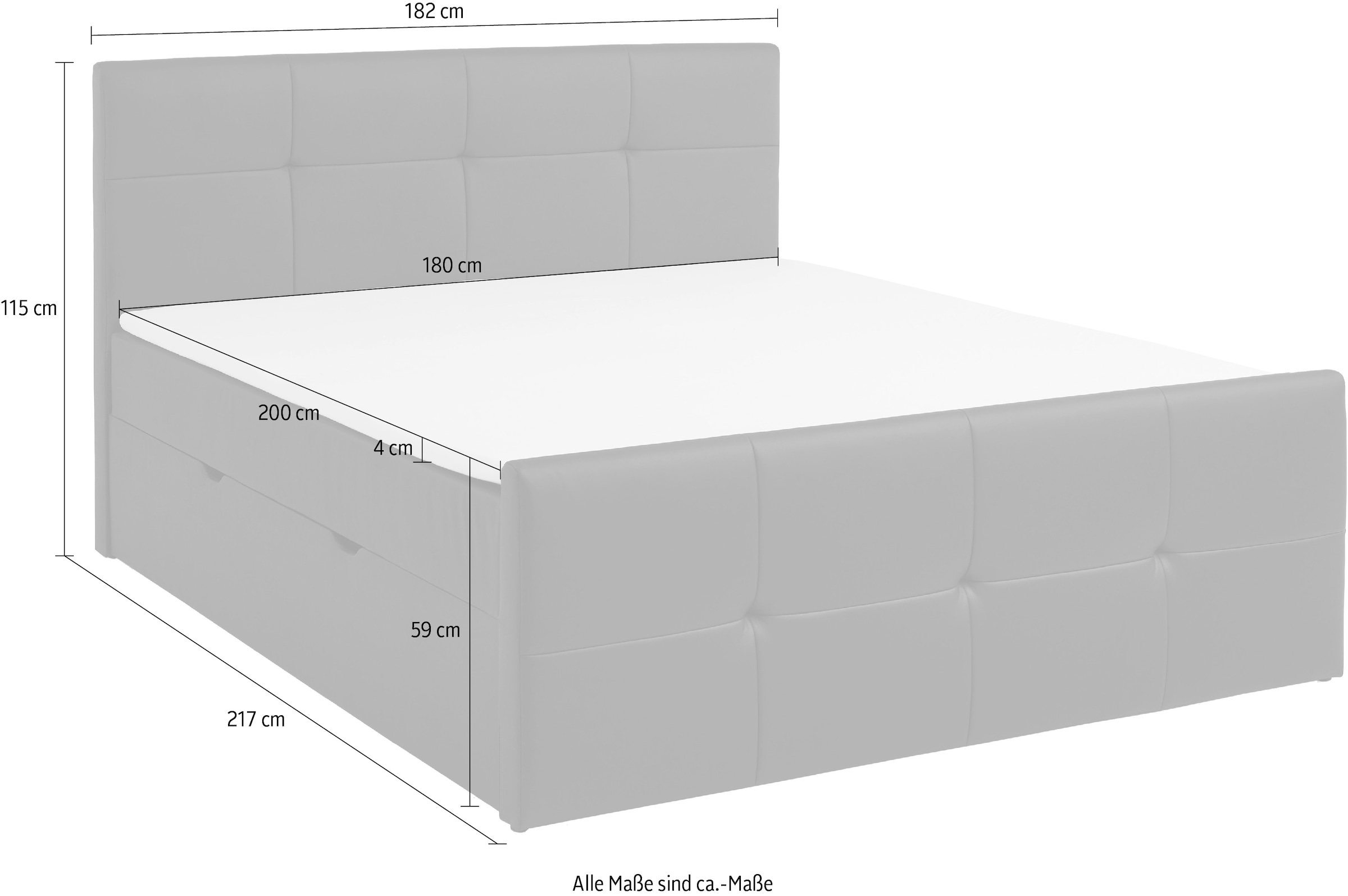 PLACES OF STYLE Lit de boxe »Mizzana inkl. Bettkasten, erhältlich in der Grösse 180x200cm, H3« Bezug aus Kunstleder, inkl. PU-Schaumtopper
