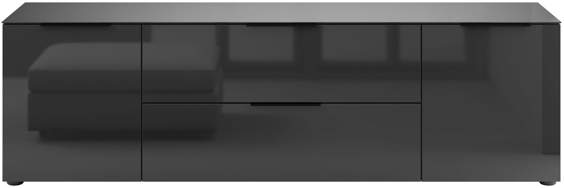 Manjana Möbel Lowboard »mit Chrom oder Schwarz matten Metallgriffen« mit Glasfronten, melaminbeschichtete Oberfläche, Made in Germany