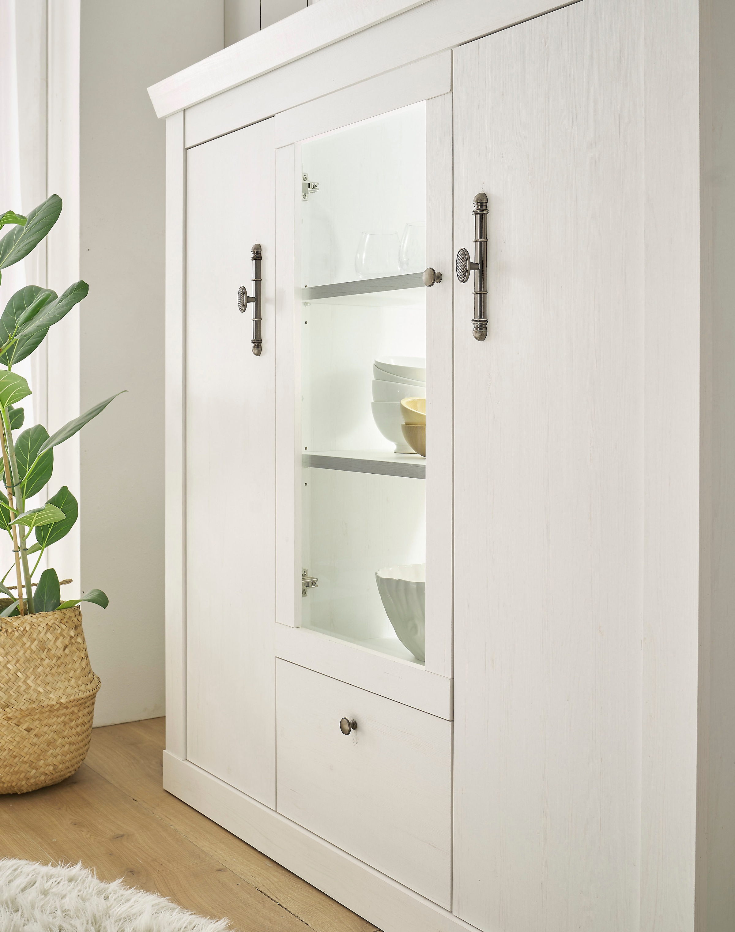 Home affaire Buffet haut »RAVENNA« im romantischen Landhausstil, Griffe aus Metall, Höhe 146 cm