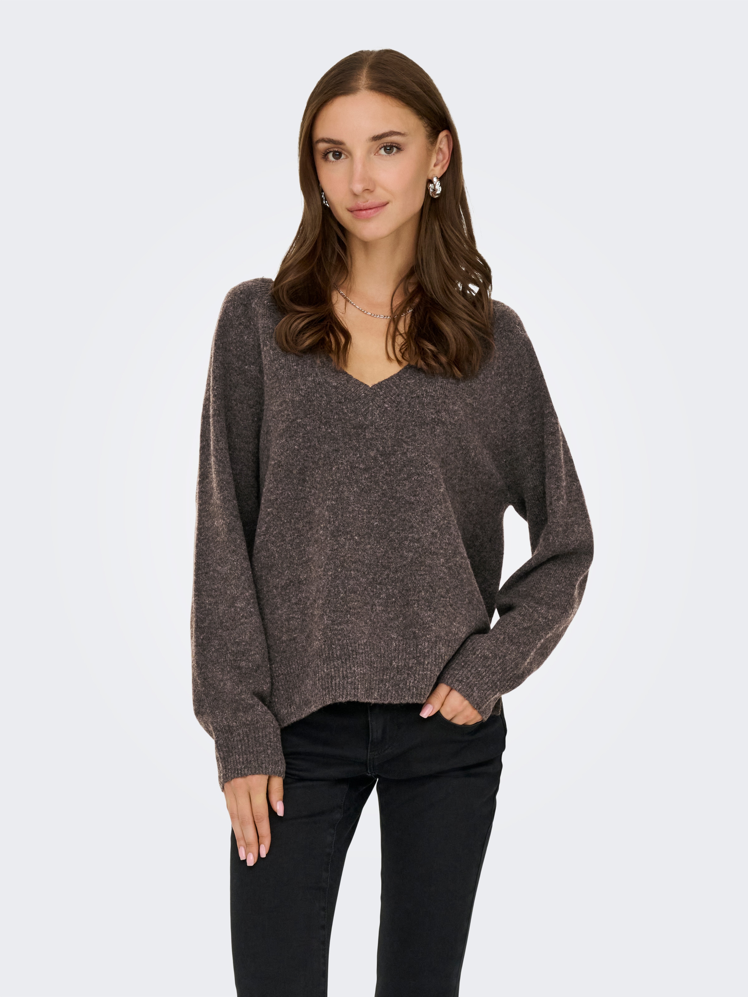 ONLY Pull en tricot »ONLRENE LS V-NECK REVERSIBEL KNT NOOS« mélange de matériaux, coupe régulière