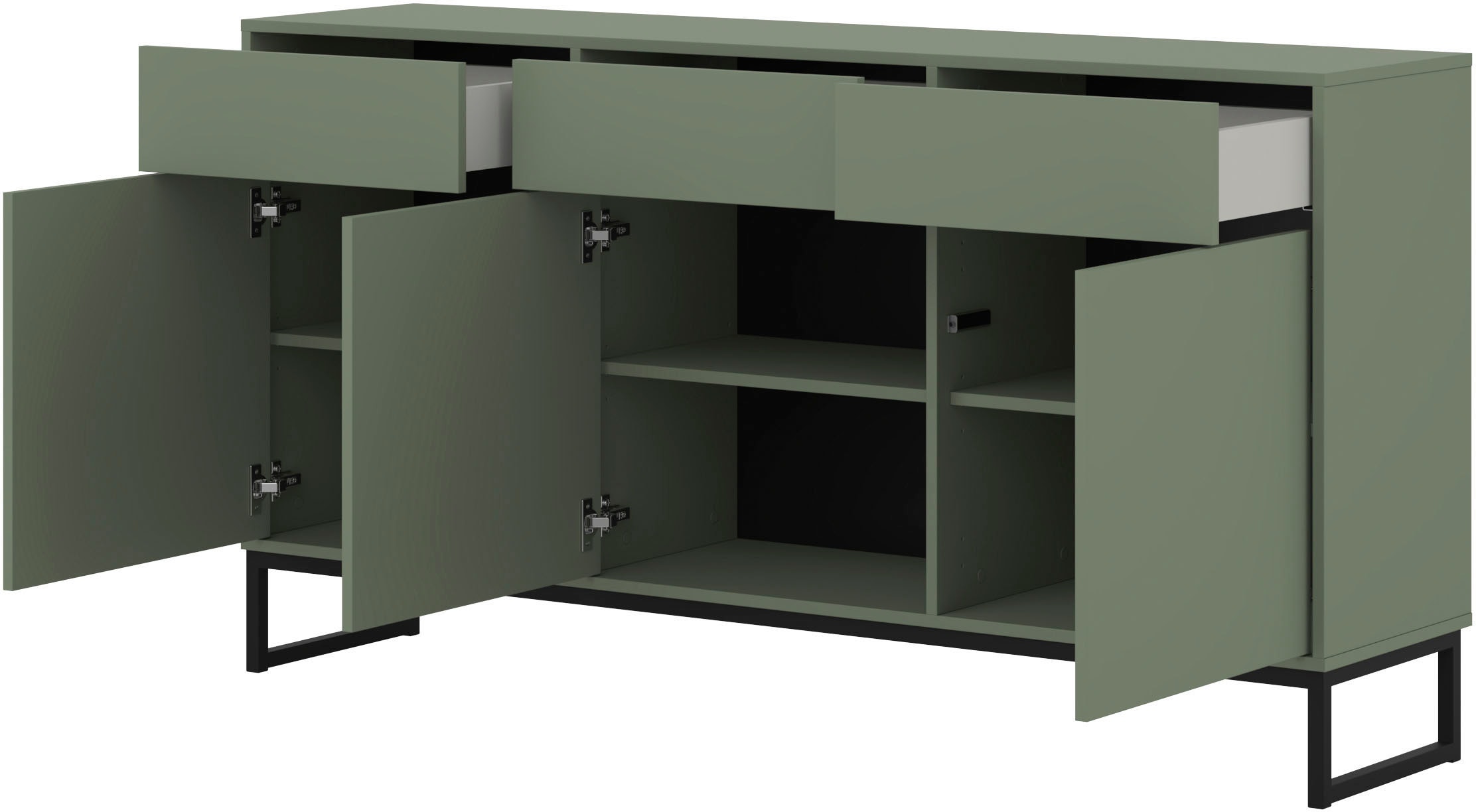 GOODproduct Buffet »Loft, Breite 157 cm, grifflose Kommode 3 Türen/3 Schubkästen.« commode à tiroirs avec beaucoup de rangement, étagères réglables